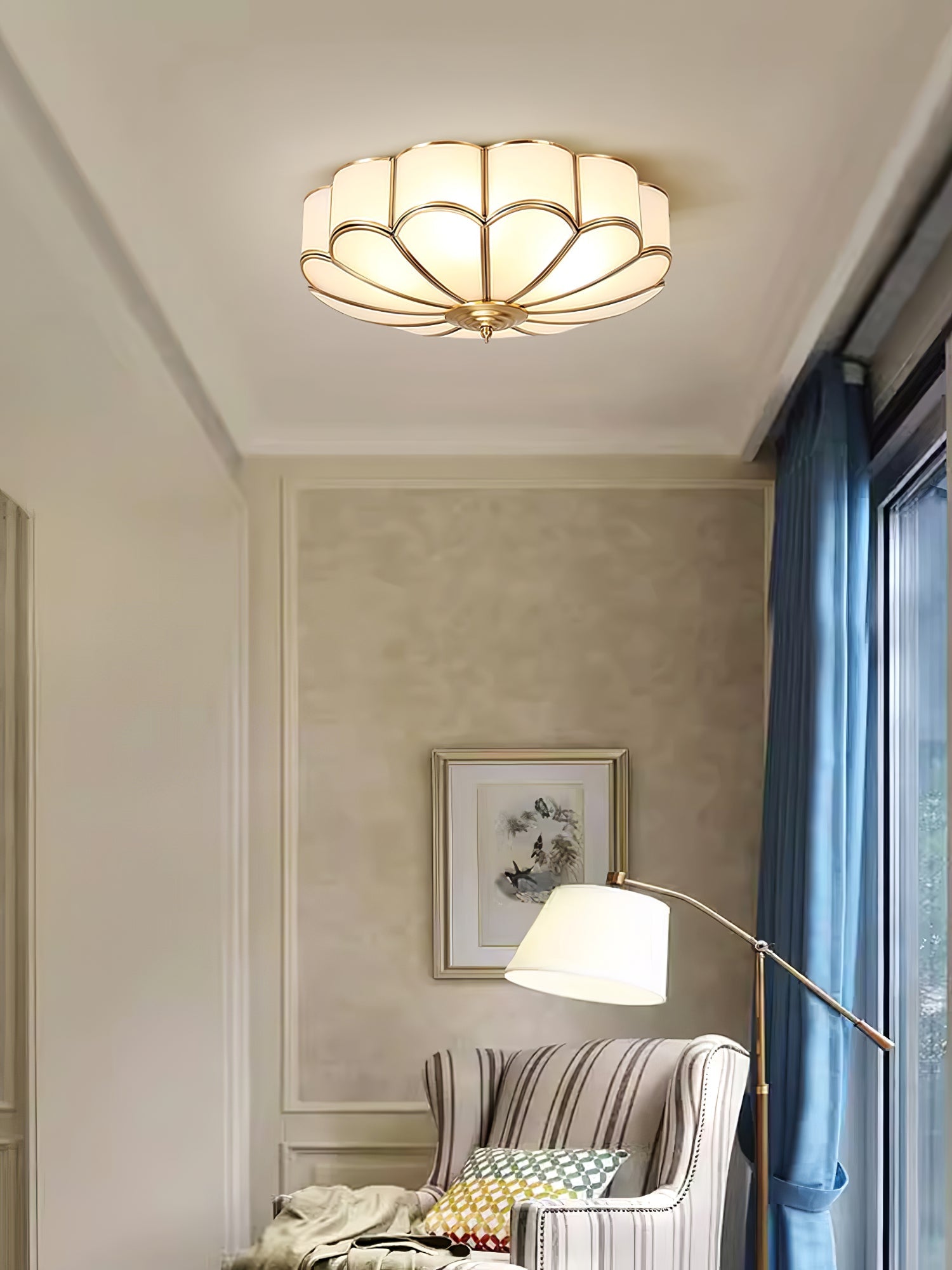 Flower Shape Glass Recessed Ceiling Light 17.7 in Brass Bedroom Study Balcony Indoor Lighting Decorative Fixture | Thomler