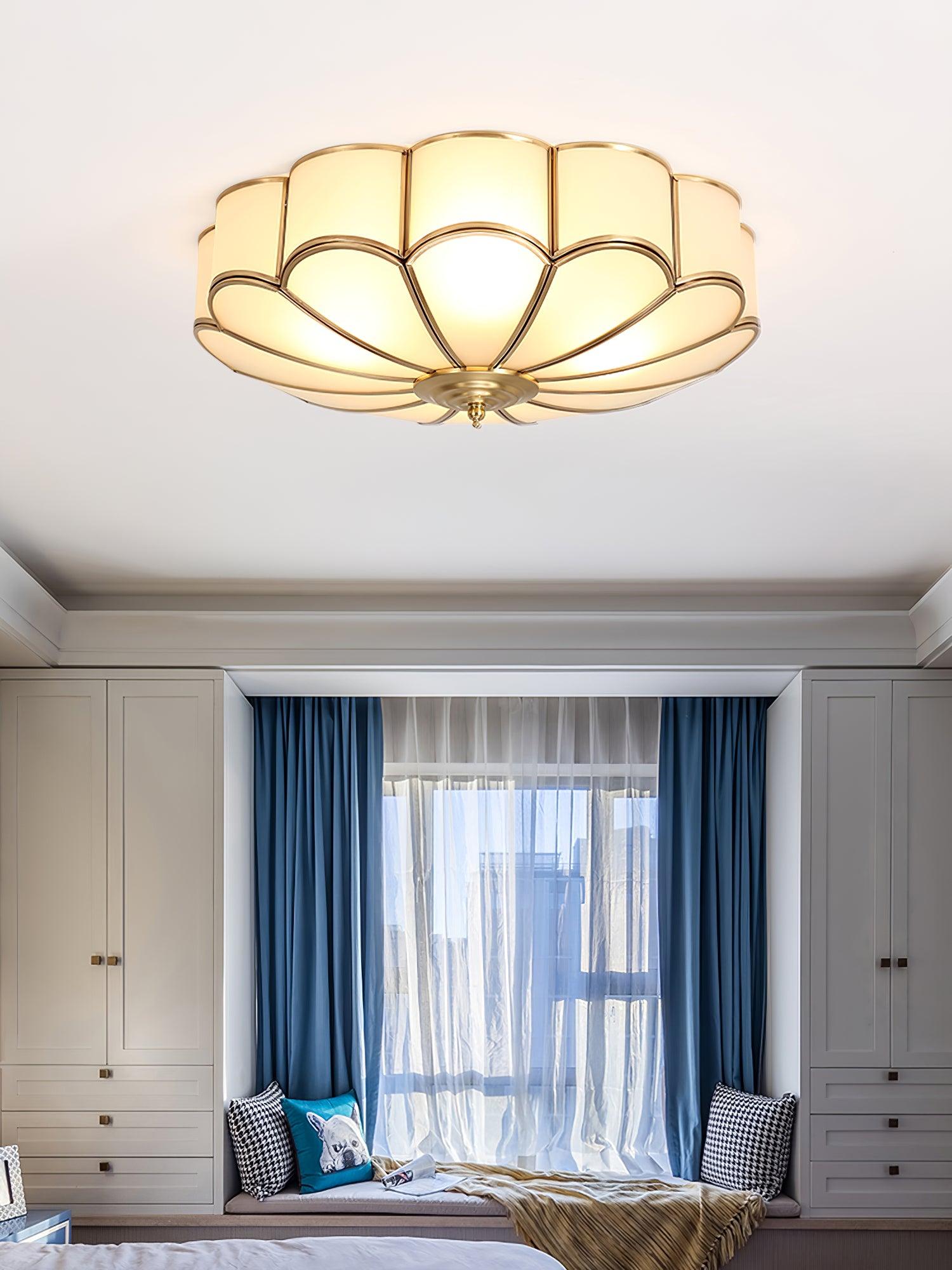 Flower Shape Glass Recessed Ceiling Light 17.7 in Brass Bedroom Study Balcony Indoor Lighting Decorative Fixture | Thomler
