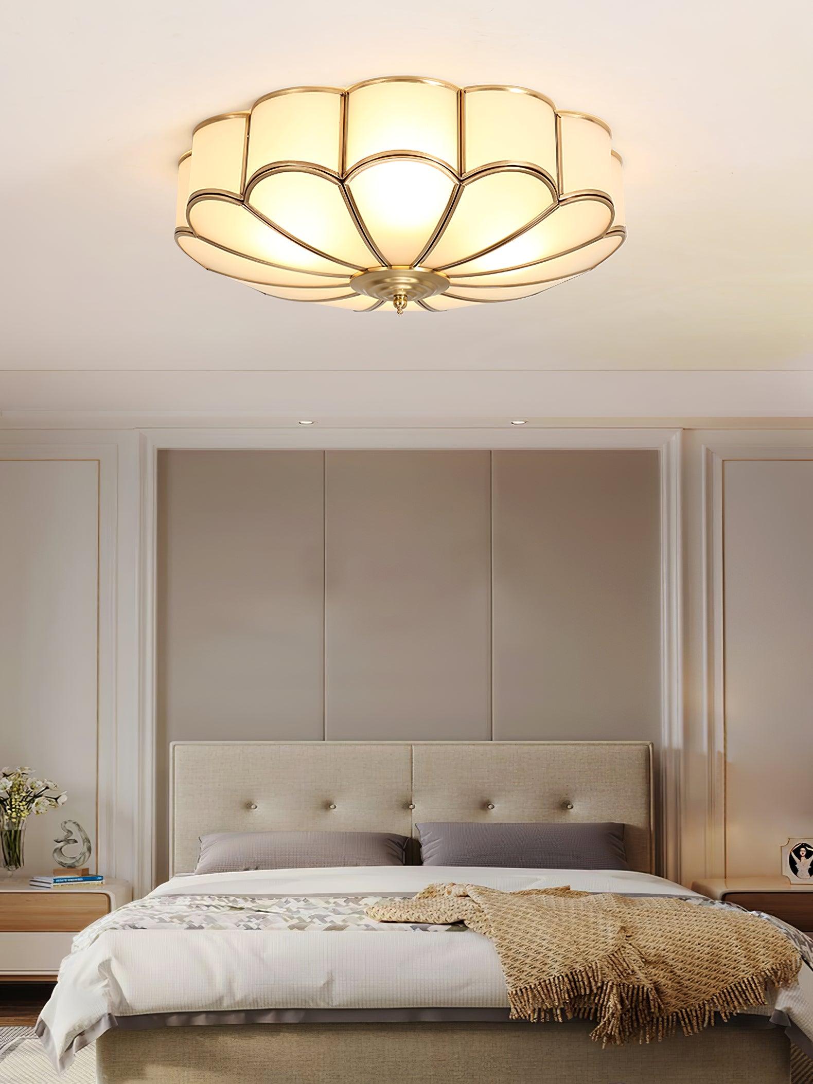 Flower Shape Glass Recessed Ceiling Light 17.7 in Brass Bedroom Study Balcony Indoor Lighting Decorative Fixture | Thomler