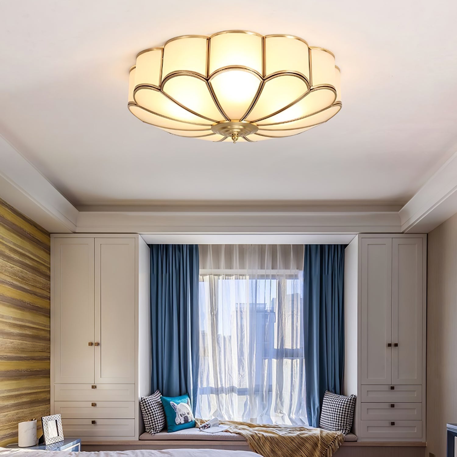 Ceiling Lamp Glass Brass Round Gold Living Room Hallway Dining Room Diffused Light Classic Flush Mount Fixture | Thomler