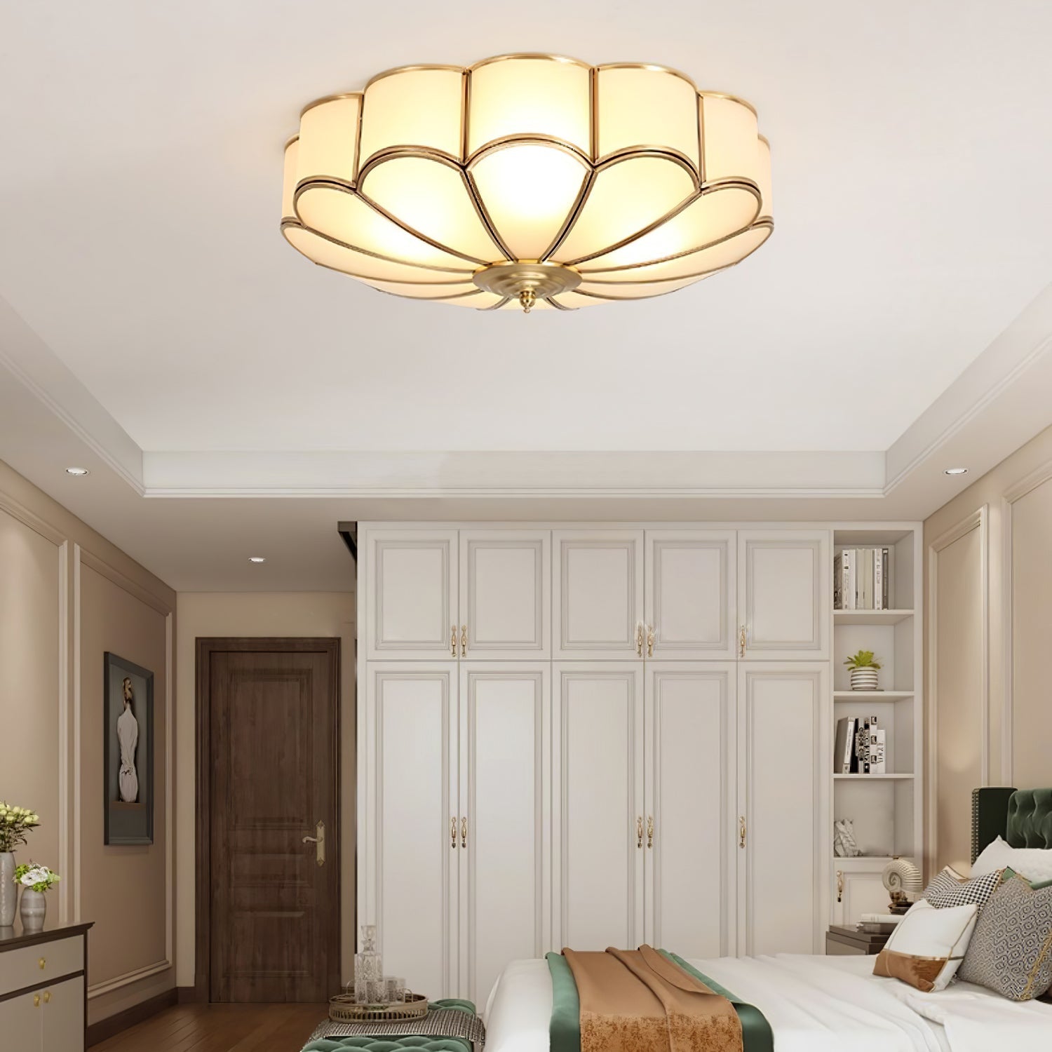 Flower Shape Glass Recessed Ceiling Light 17.7 in Brass Bedroom Study Balcony Indoor Lighting Decorative Fixture | Thomler