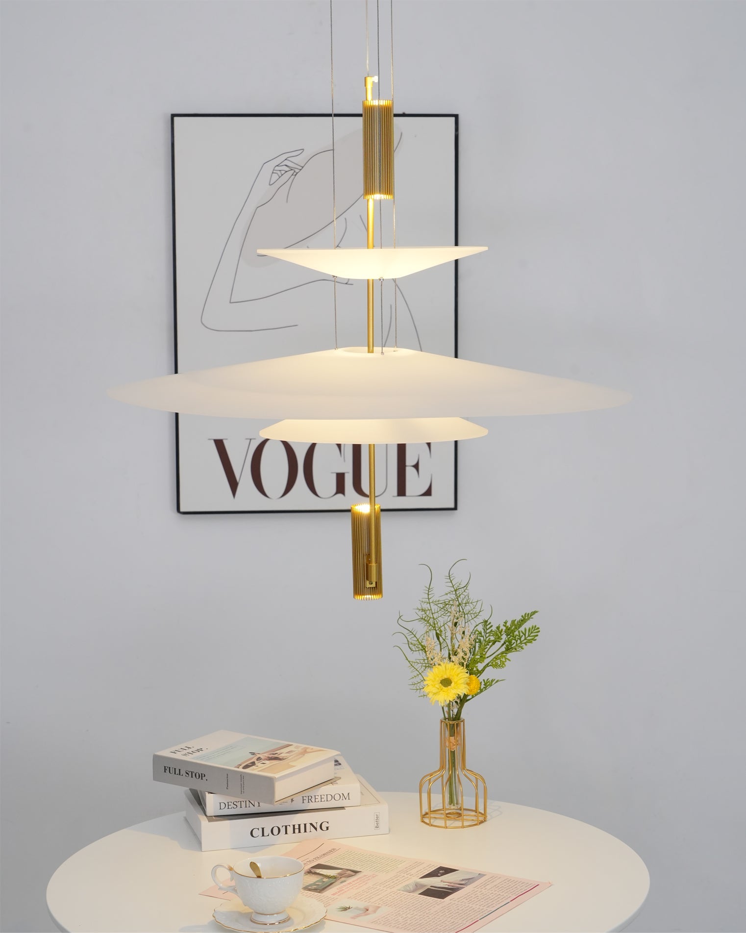 Pendant Light Metal 26 in White LED Ceiling Chandelier Indoor Dining Room Living Area Hanging Lamp | Thomler