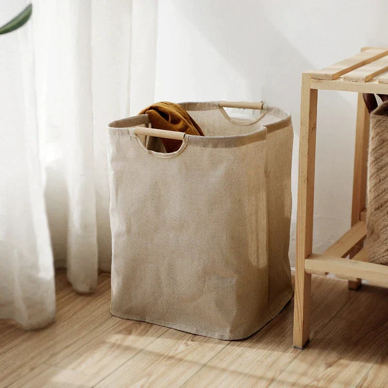 Collapsible Cotton-Linen Laundry Hamper with Handles for Bedroom, Bathroom & Closet Storage | Thomler