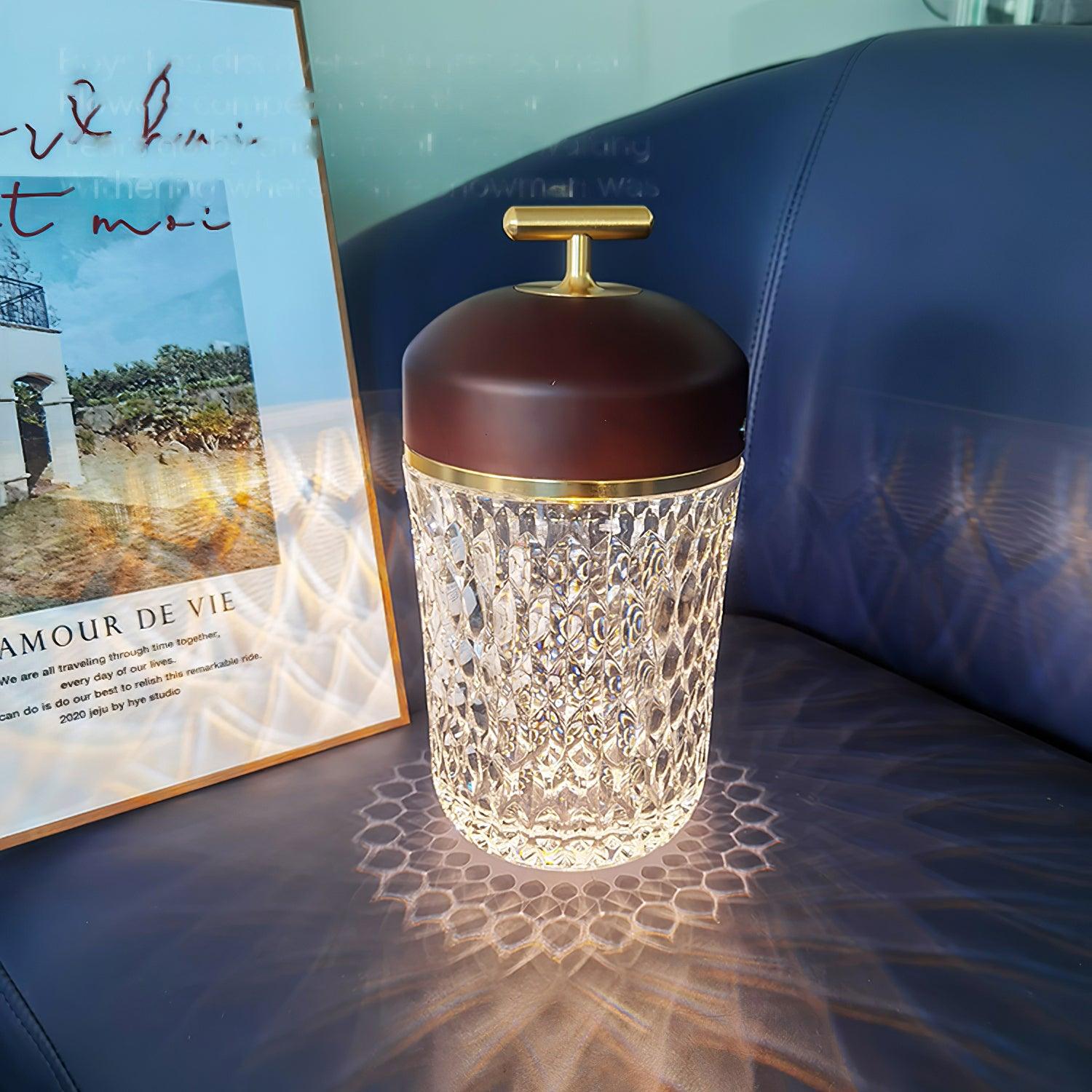 Table Lamp Wood Crystal 11.4 in Portable Walnut Desk Nightstand Lighting USB Warm White | Thomler