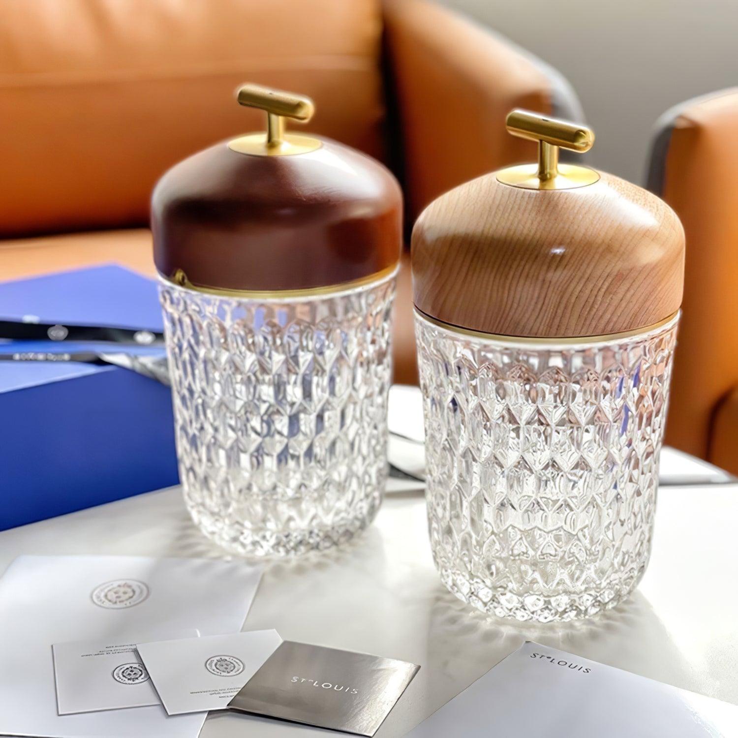 Table Lamp Wood Crystal 11.4 in Portable Walnut Desk Nightstand Lighting USB Warm White | Thomler