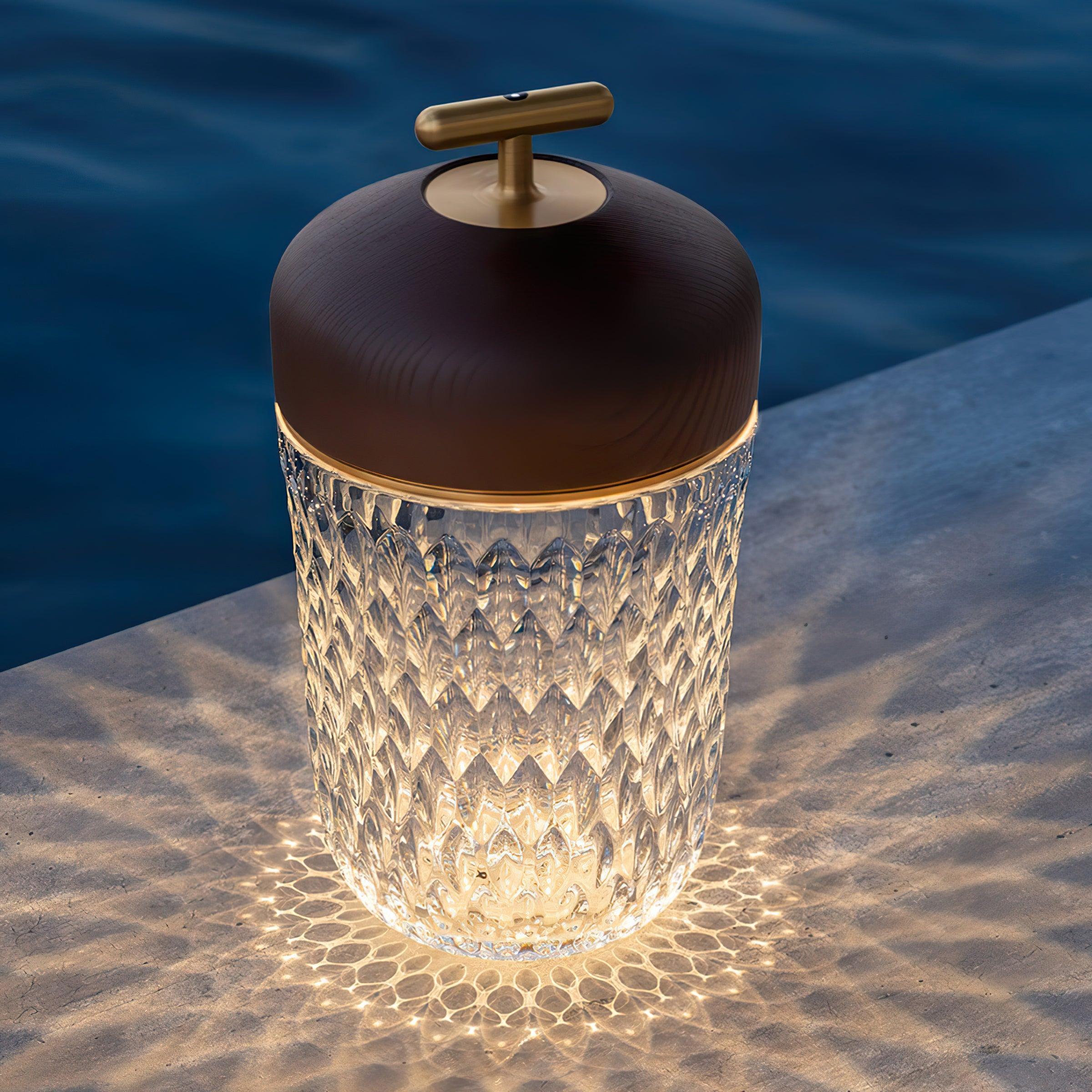 Table Lamp Wood Crystal 11.4 in Portable Walnut Desk Nightstand Lighting USB Warm White | Thomler