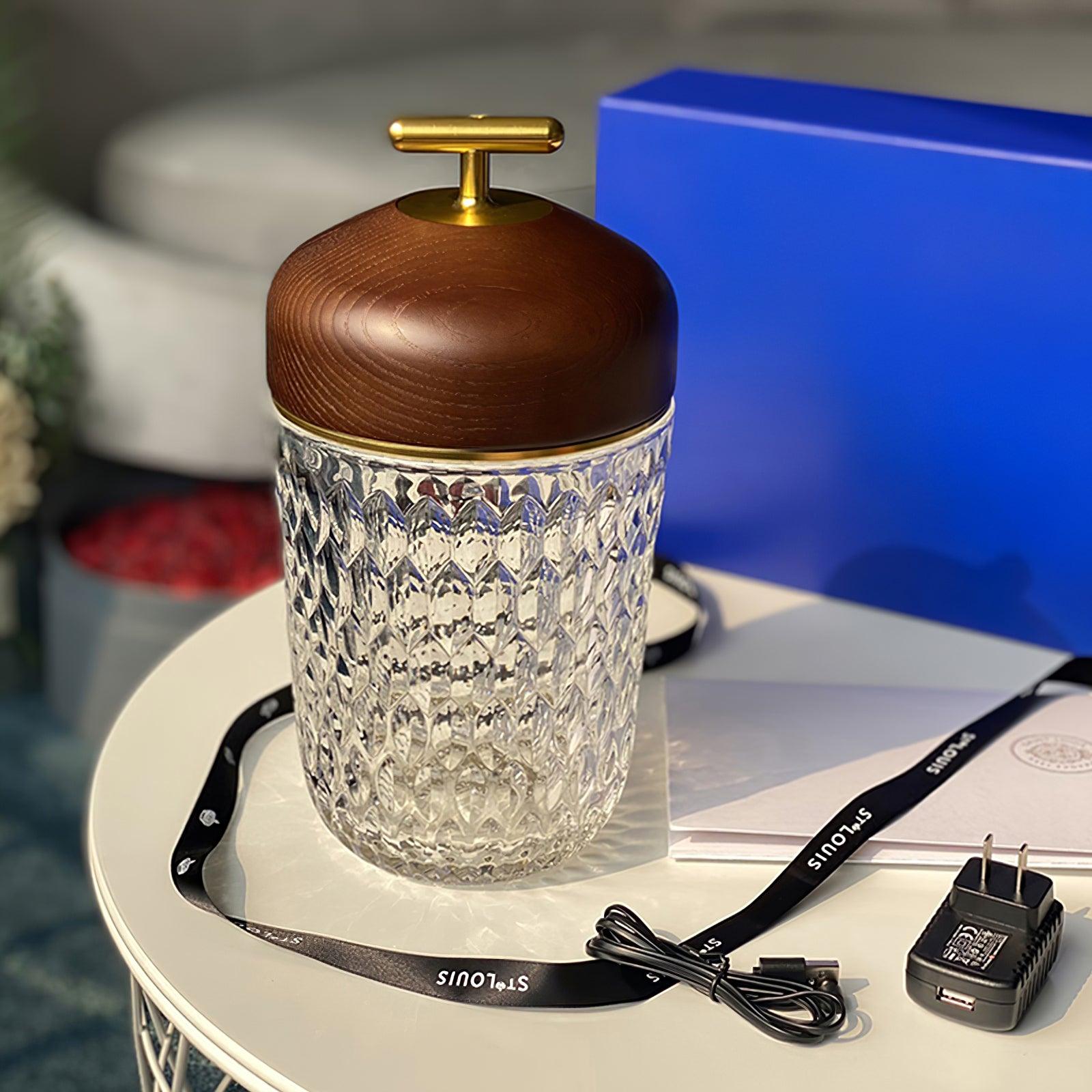 Table Lamp Wood Crystal 11.4 in Portable Walnut Desk Nightstand Lighting USB Warm White | Thomler