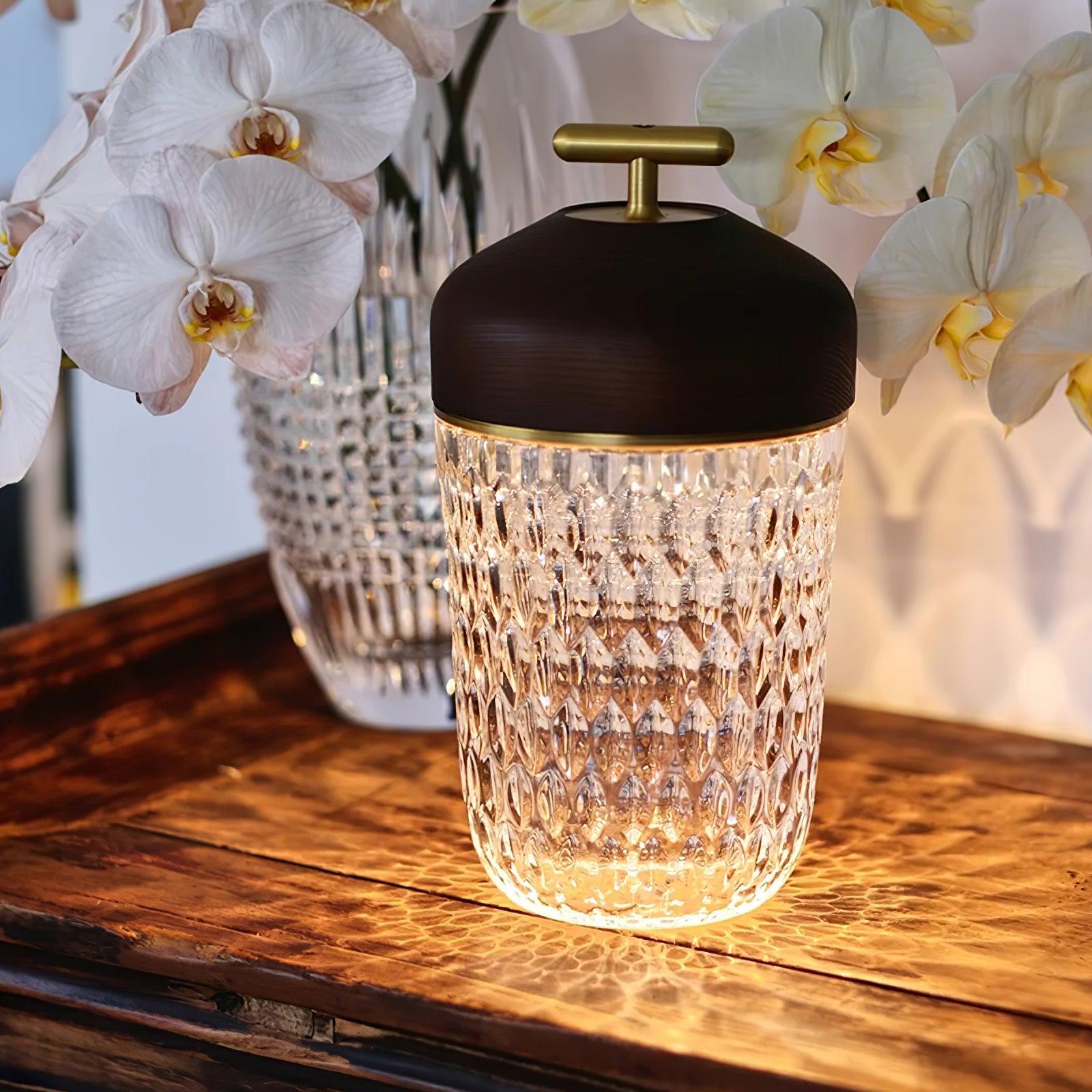 Table Lamp Wood Crystal 11.4 in Portable Walnut Desk Nightstand Lighting USB Warm White | Thomler