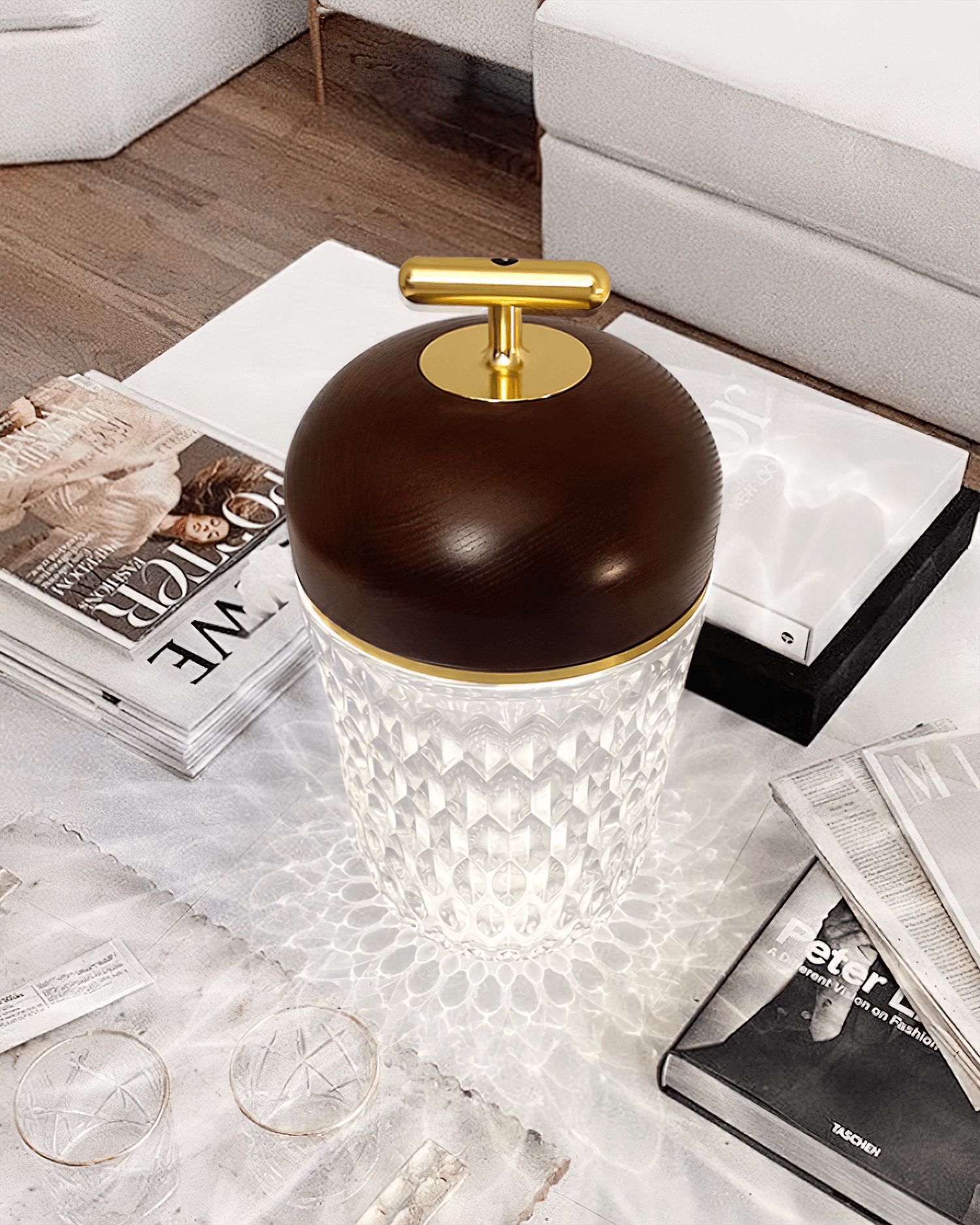 Table Lamp Wood Crystal 11.4 in Portable Walnut Desk Nightstand Lighting USB Warm White | Thomler