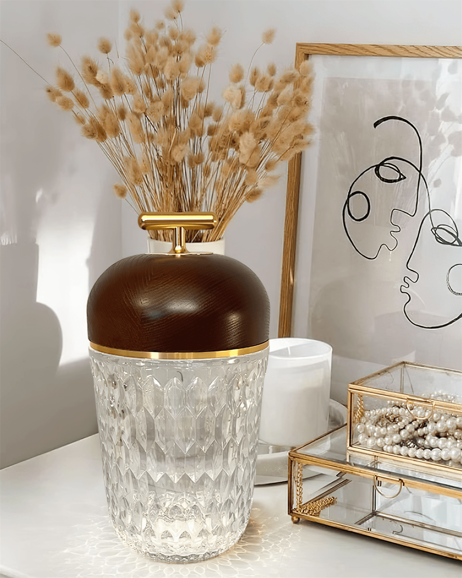 Table Lamp Wood Crystal 11.4 in Portable Walnut Desk Nightstand Lighting USB Warm White | Thomler