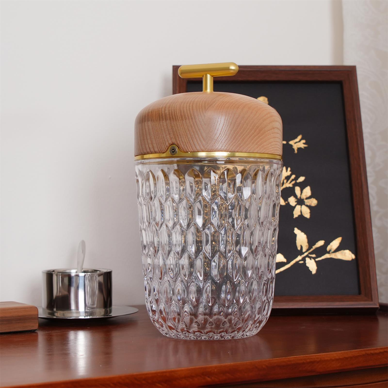 Table Lamp Wood Crystal 11.4 in Portable Walnut Desk Nightstand Lighting USB Warm White | Thomler