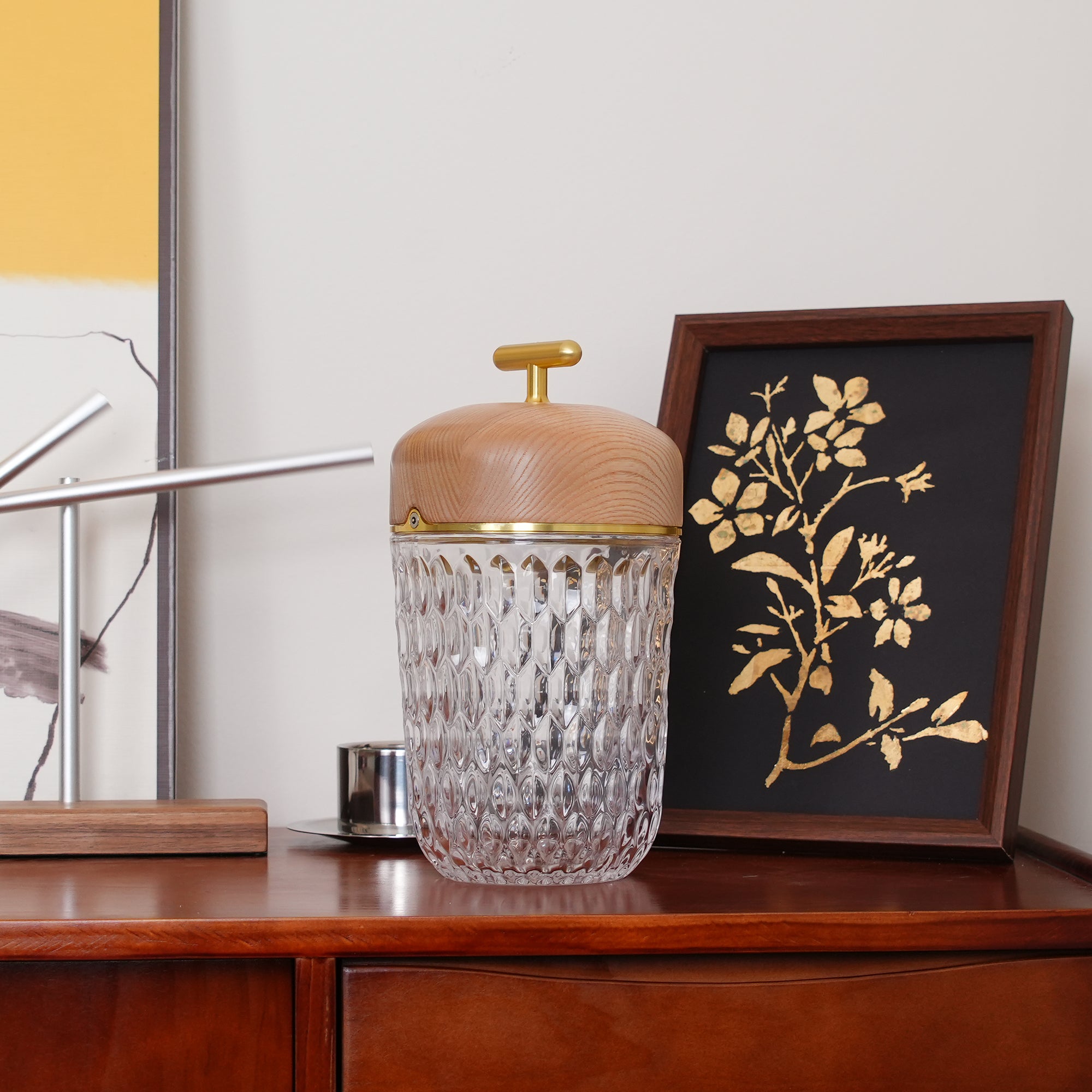 Table Lamp Wood Crystal 11.4 in Portable Walnut Desk Nightstand Lighting USB Warm White | Thomler