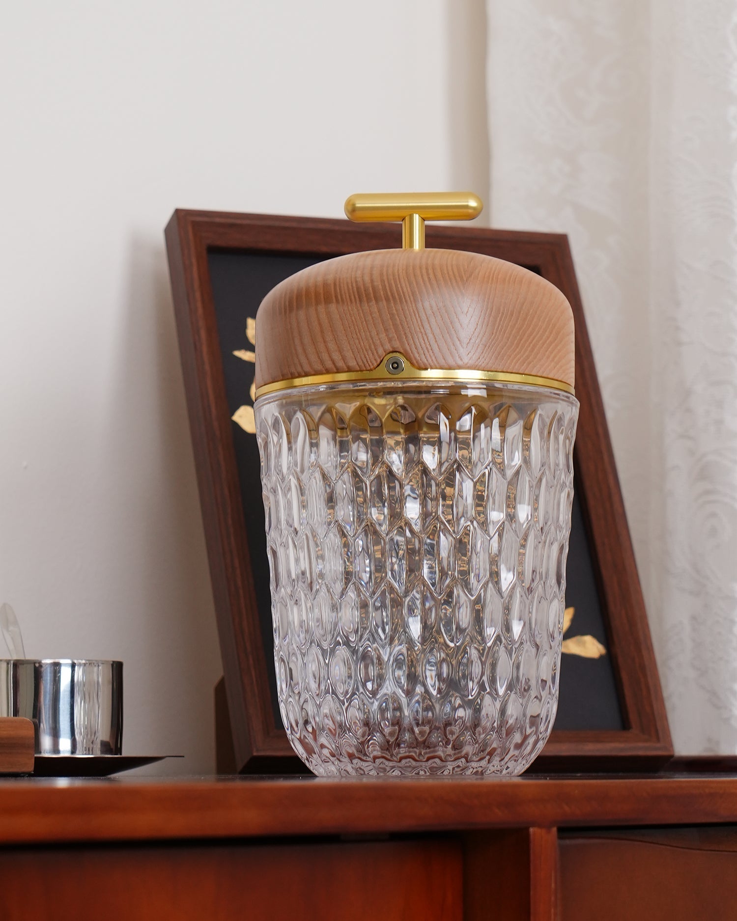 Table Lamp Wood Crystal 11.4 in Portable Walnut Desk Nightstand Lighting USB Warm White | Thomler