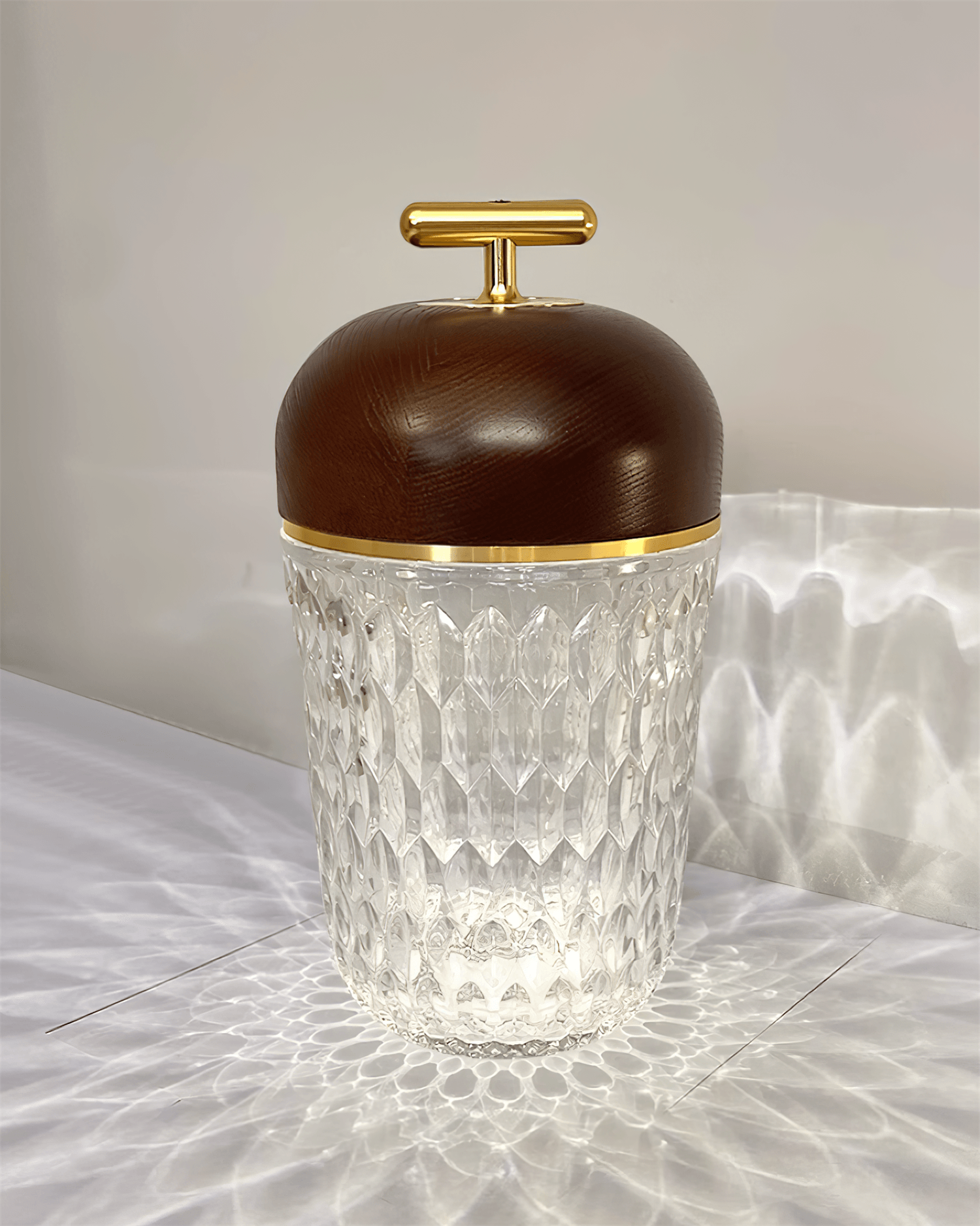 Table Lamp Wood Crystal 11.4 in Portable Walnut Desk Nightstand Lighting USB Warm White | Thomler
