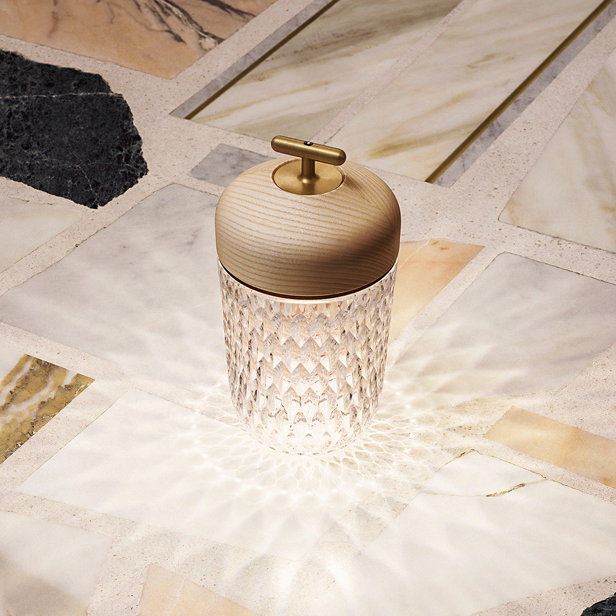 Table Lamp Wood Crystal 11.4 in Portable Walnut Desk Nightstand Lighting USB Warm White | Thomler