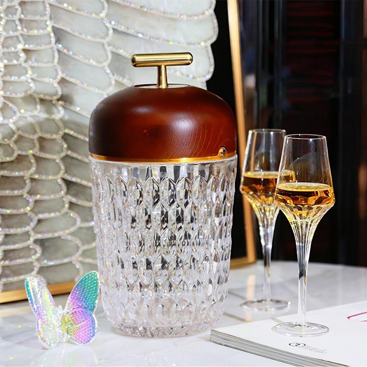 Table Lamp Wood Crystal 11.4 in Portable Walnut Desk Nightstand Lighting USB Warm White | Thomler