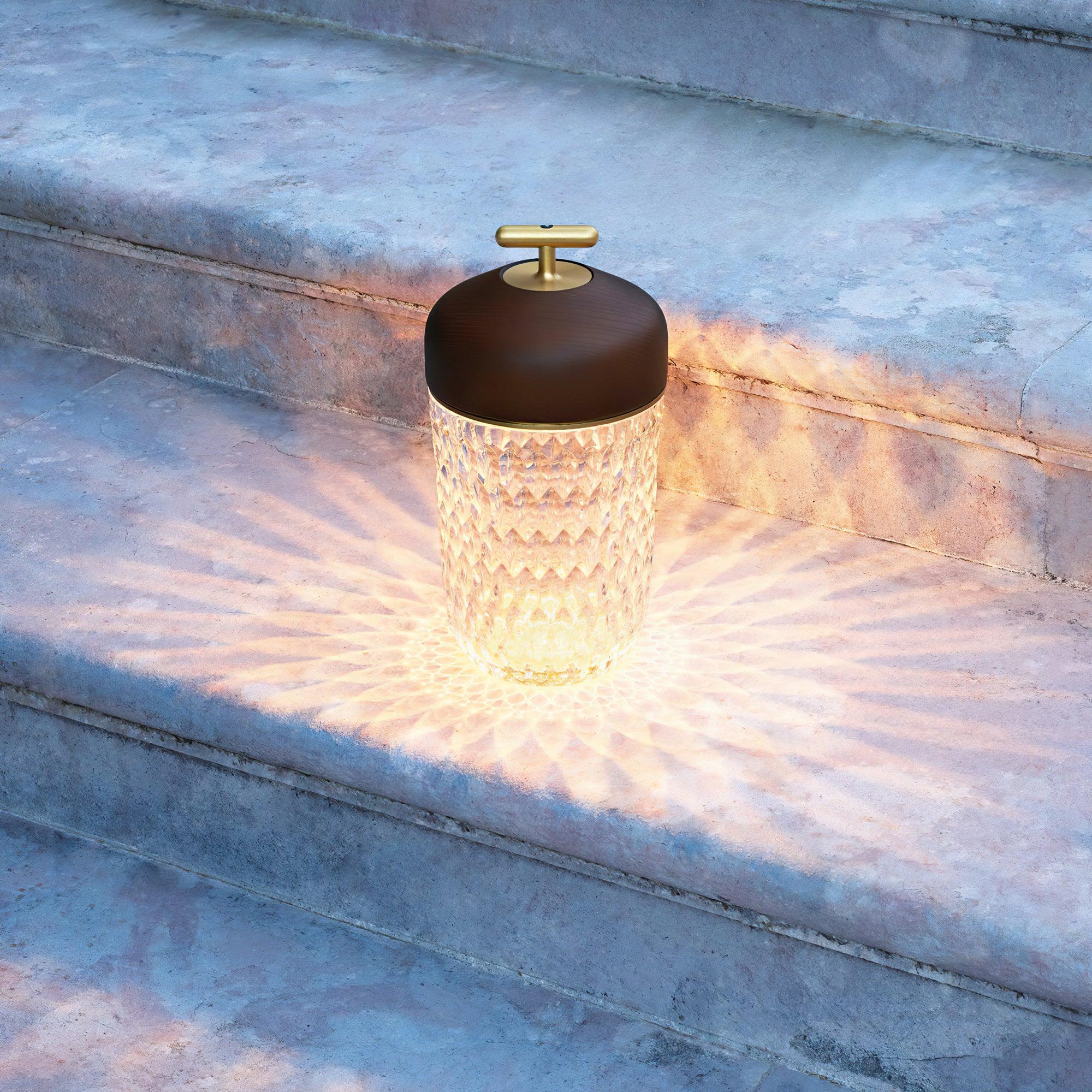 Table Lamp Wood Crystal 11.4 in Portable Walnut Desk Nightstand Lighting USB Warm White | Thomler