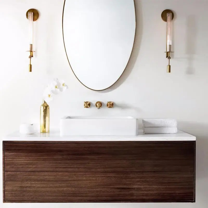 Brass Wall Sconce 28 in (71.0 cm) Clear Glass Indoor Lighting Minimalist Edison Bulb Fixture | Thomler