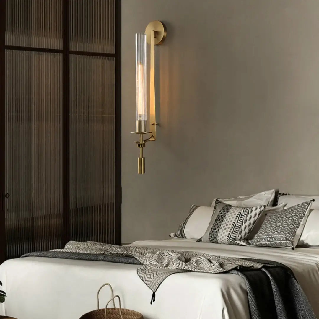 Brass Wall Sconce 28 in (71.0 cm) Clear Glass Indoor Lighting Minimalist Edison Bulb Fixture | Thomler