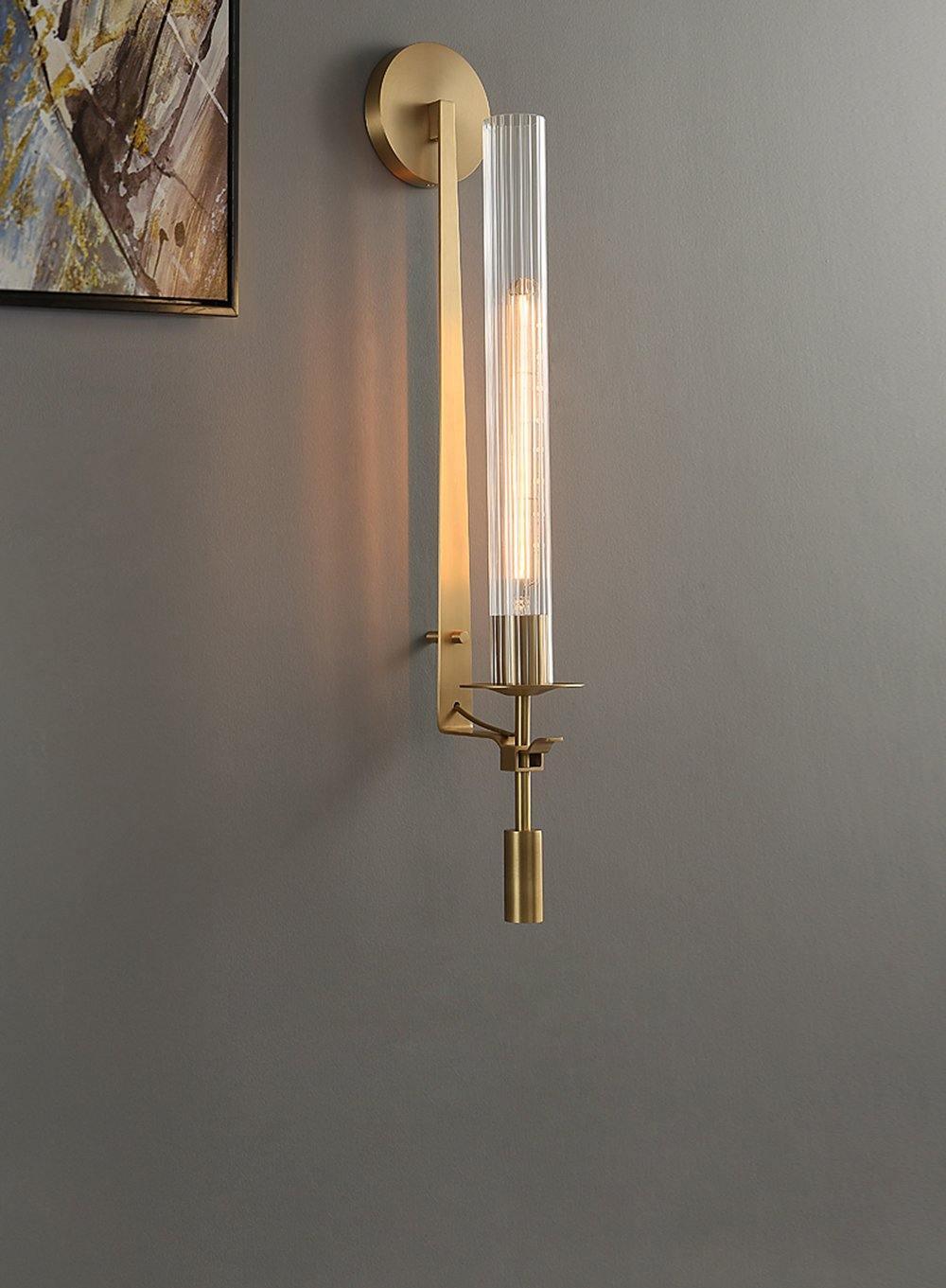 Brass Wall Sconce 28 in (71.0 cm) Clear Glass Indoor Lighting Minimalist Edison Bulb Fixture | Thomler