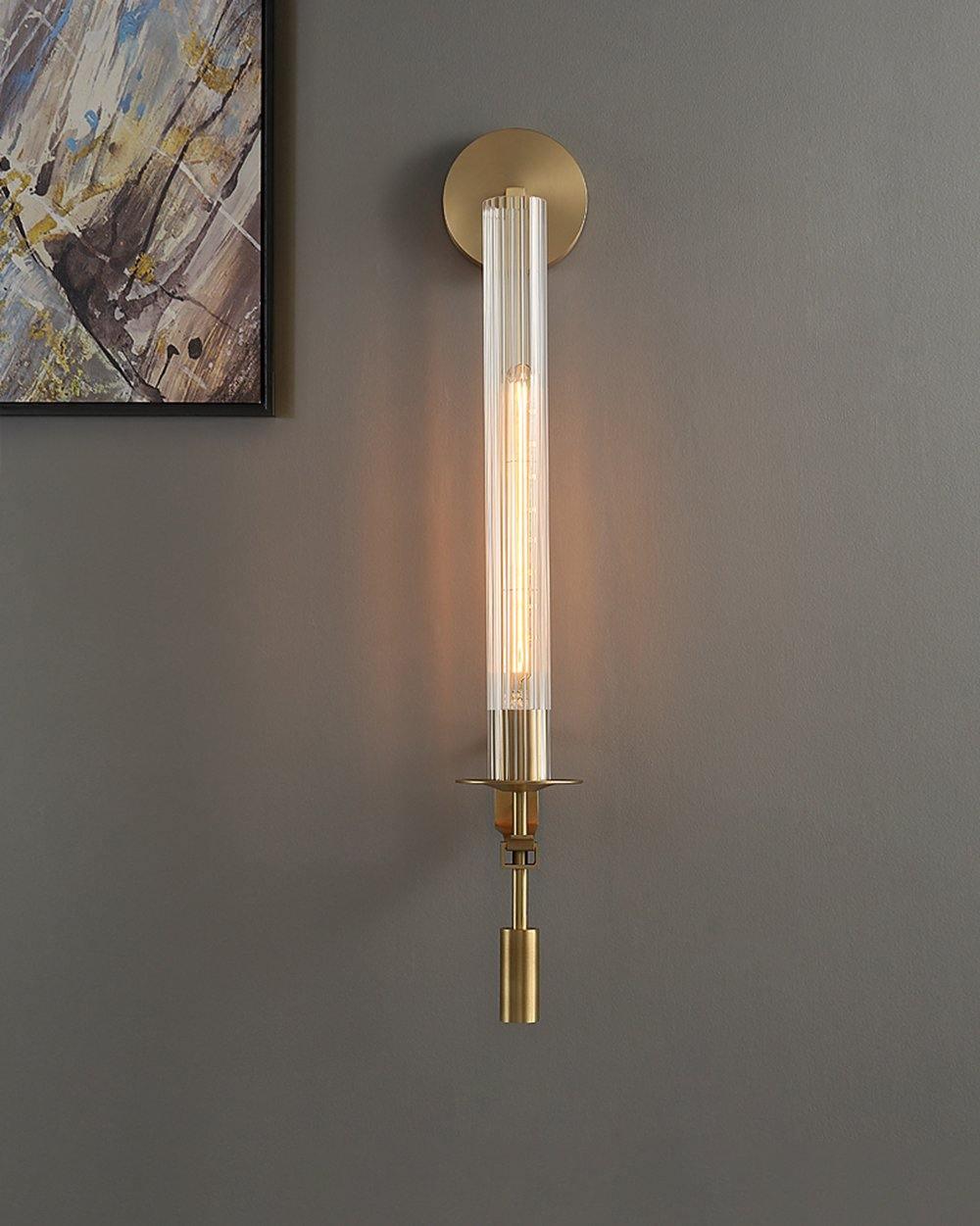 Brass Wall Sconce 28 in (71.0 cm) Clear Glass Indoor Lighting Minimalist Edison Bulb Fixture | Thomler