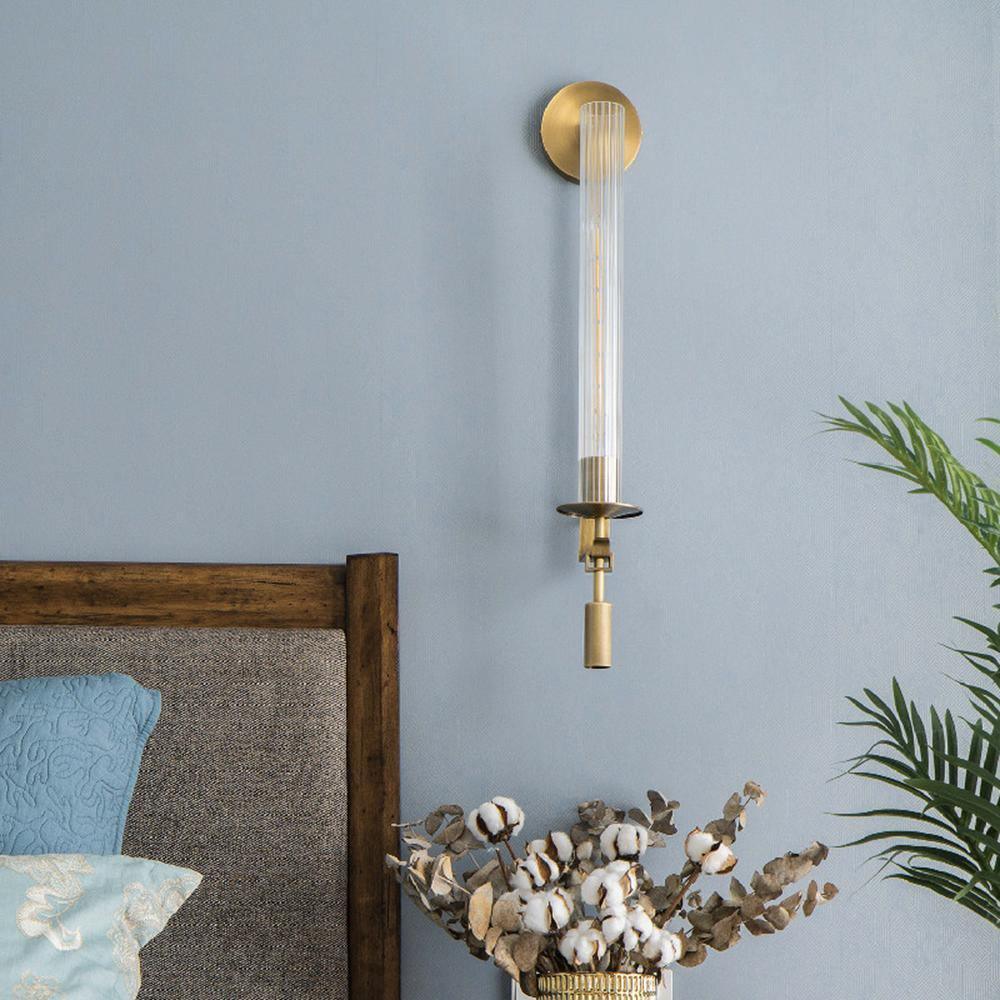 Brass Wall Sconce 28 in (71.0 cm) Clear Glass Indoor Lighting Minimalist Edison Bulb Fixture | Thomler