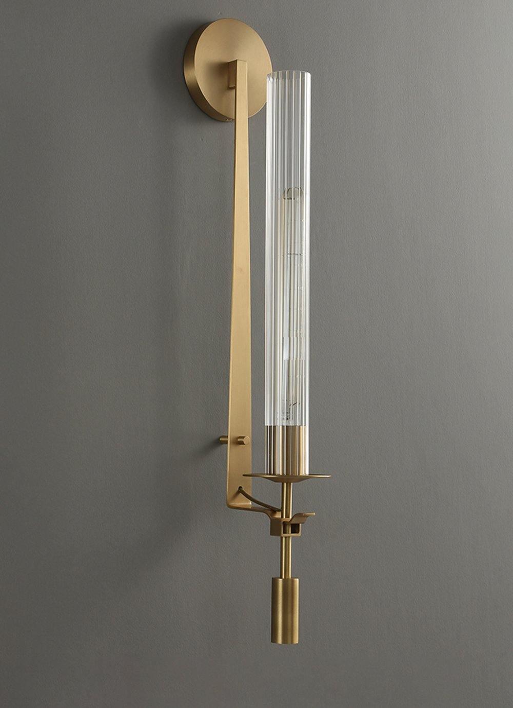 Brass Wall Sconce 28 in (71.0 cm) Clear Glass Indoor Lighting Minimalist Edison Bulb Fixture | Thomler
