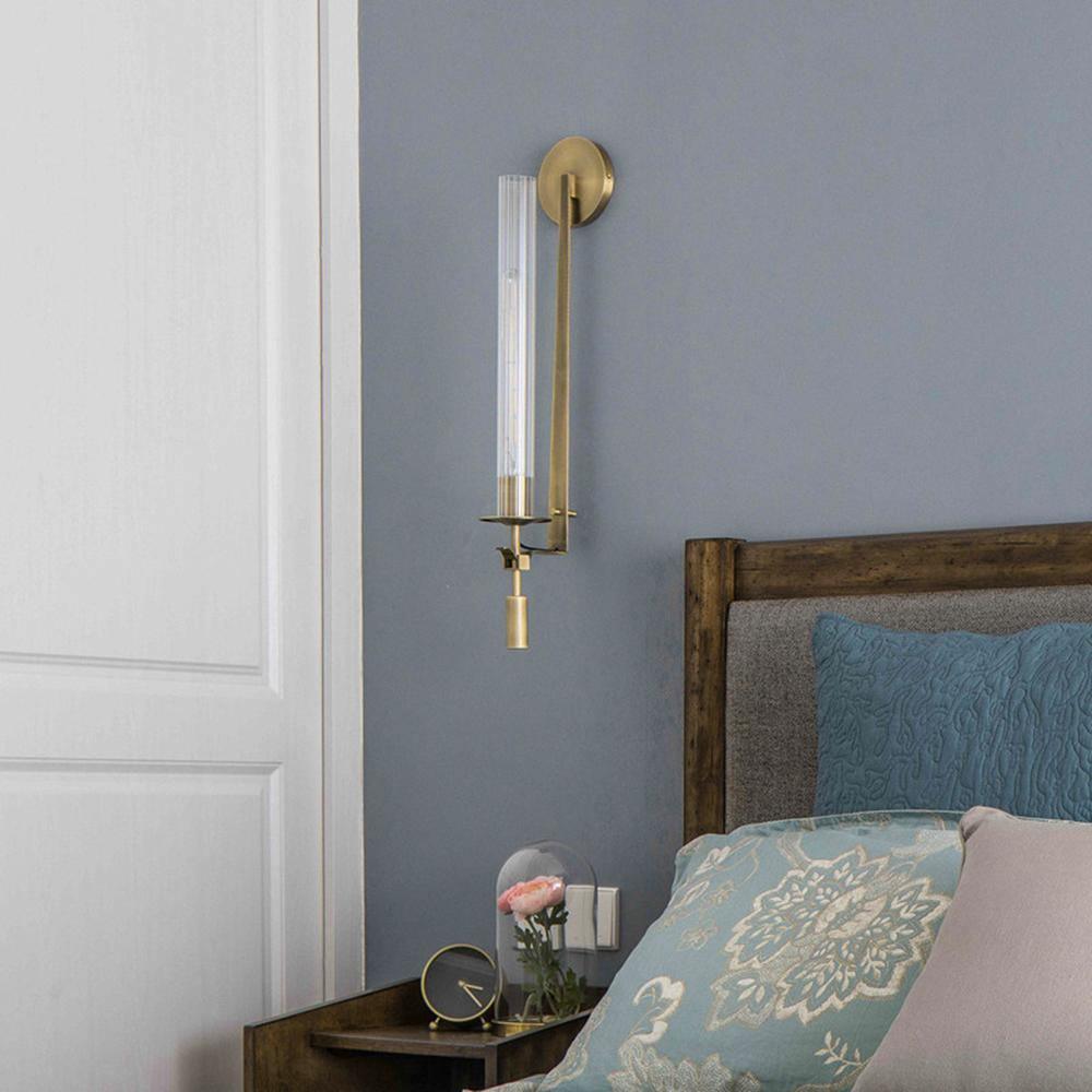 Brass Wall Sconce 28 in (71.0 cm) Clear Glass Indoor Lighting Minimalist Edison Bulb Fixture | Thomler