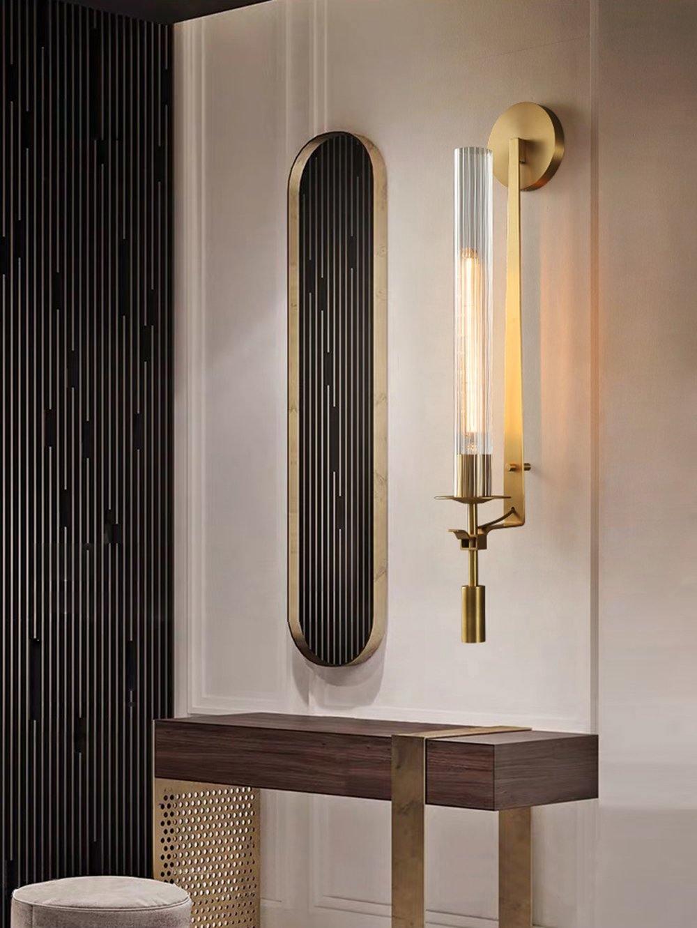 Brass Wall Sconce 28 in (71.0 cm) Clear Glass Indoor Lighting Minimalist Edison Bulb Fixture | Thomler