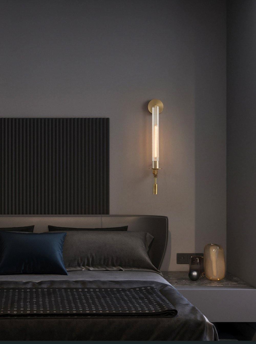 Brass Wall Sconce 28 in (71.0 cm) Clear Glass Indoor Lighting Minimalist Edison Bulb Fixture | Thomler
