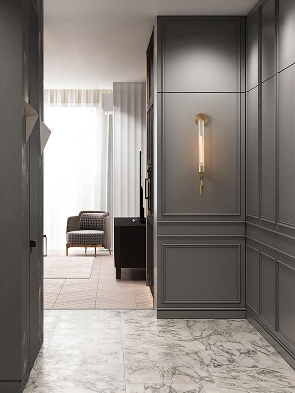 Brass Wall Sconce 28 in (71.0 cm) Clear Glass Indoor Lighting Minimalist Edison Bulb Fixture | Thomler