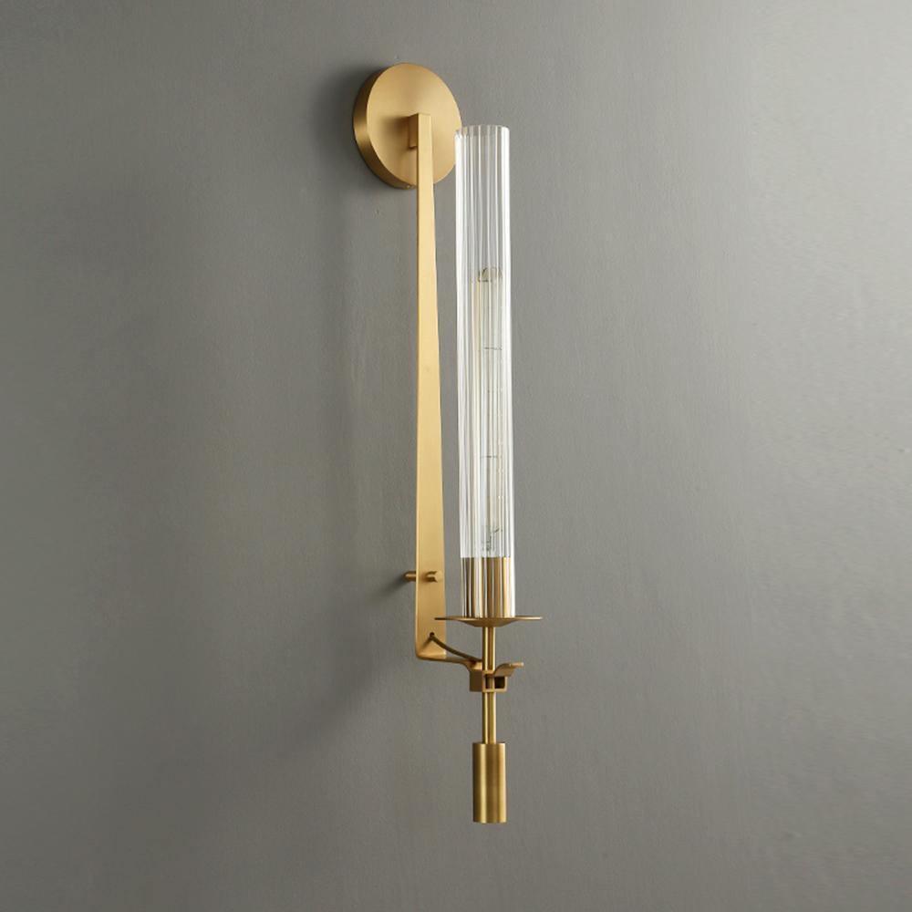 Brass Wall Sconce 28 in (71.0 cm) Clear Glass Indoor Lighting Minimalist Edison Bulb Fixture | Thomler