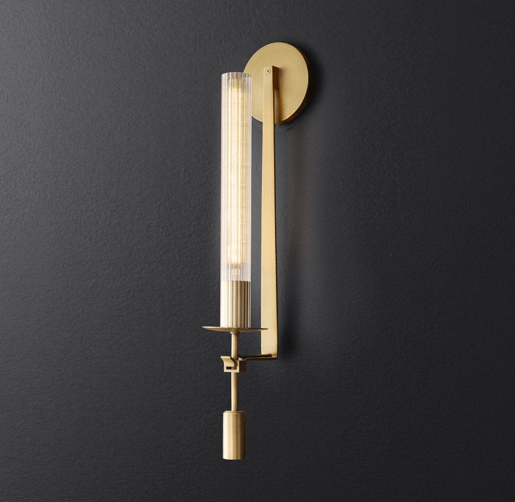 Brass Wall Sconce 28 in (71.0 cm) Clear Glass Indoor Lighting Minimalist Edison Bulb Fixture | Thomler