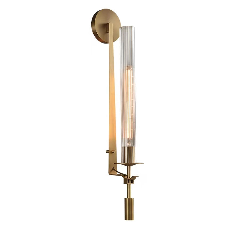 Brass Wall Sconce 28 in (71.0 cm) Clear Glass Indoor Lighting Minimalist Edison Bulb Fixture | Thomler