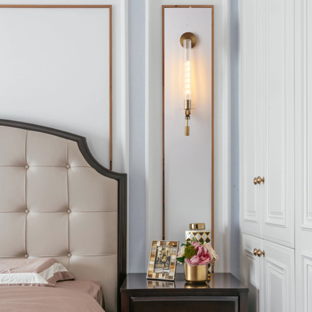 Brass Wall Sconce 28 in (71.0 cm) Clear Glass Indoor Lighting Minimalist Edison Bulb Fixture | Thomler