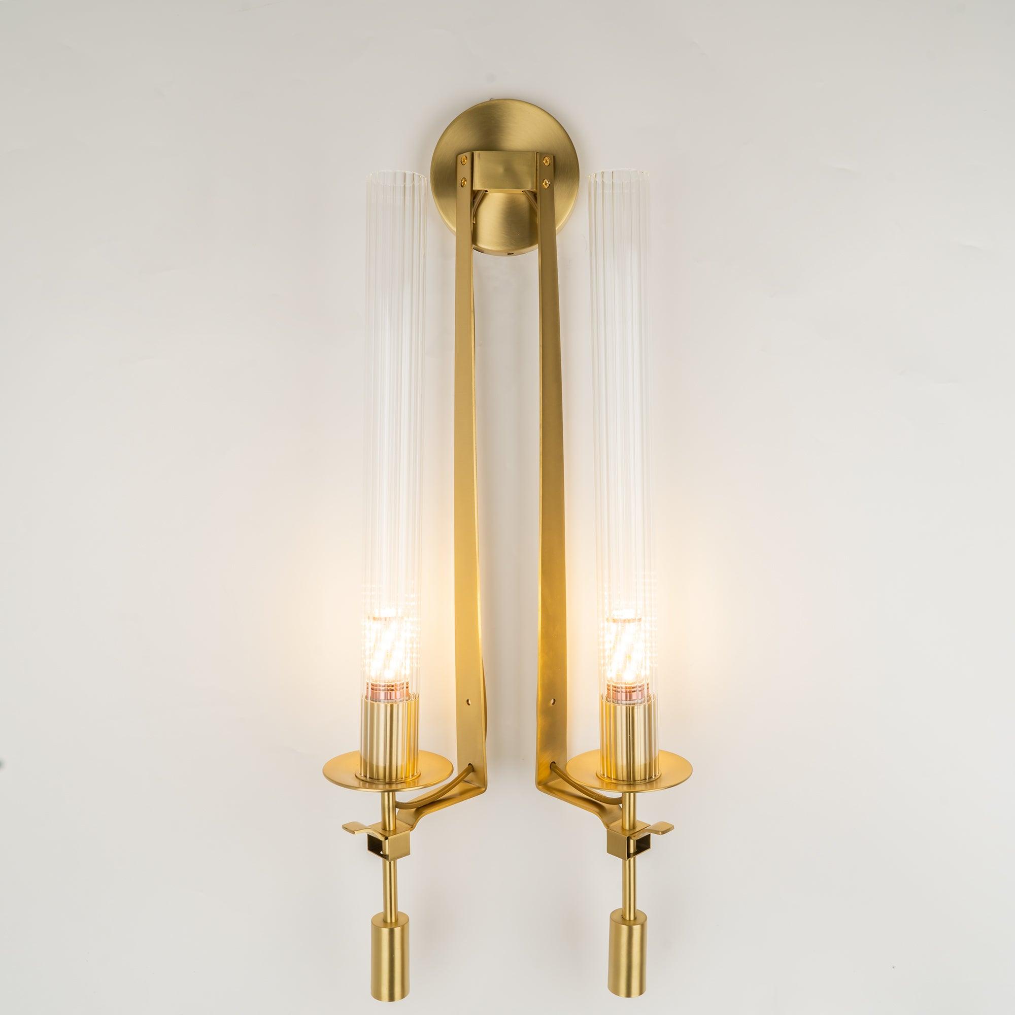 Brass Wall Sconce 28 in (71.0 cm) Clear Glass Indoor Lighting Minimalist Edison Bulb Fixture | Thomler