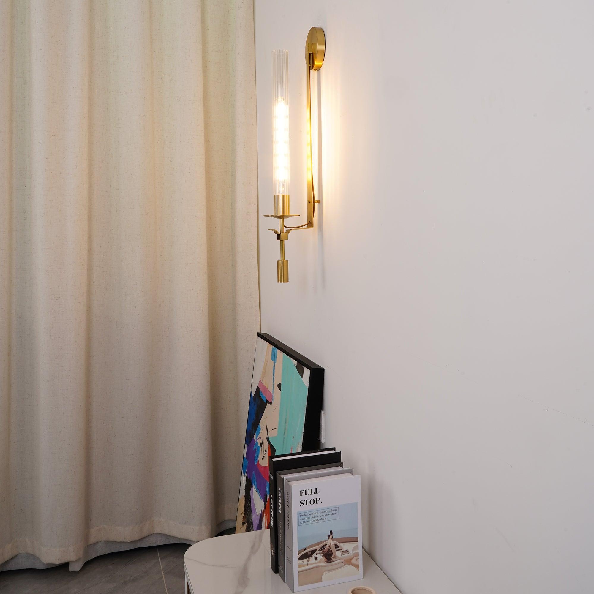 Brass Wall Sconce 28 in (71.0 cm) Clear Glass Indoor Lighting Minimalist Edison Bulb Fixture | Thomler
