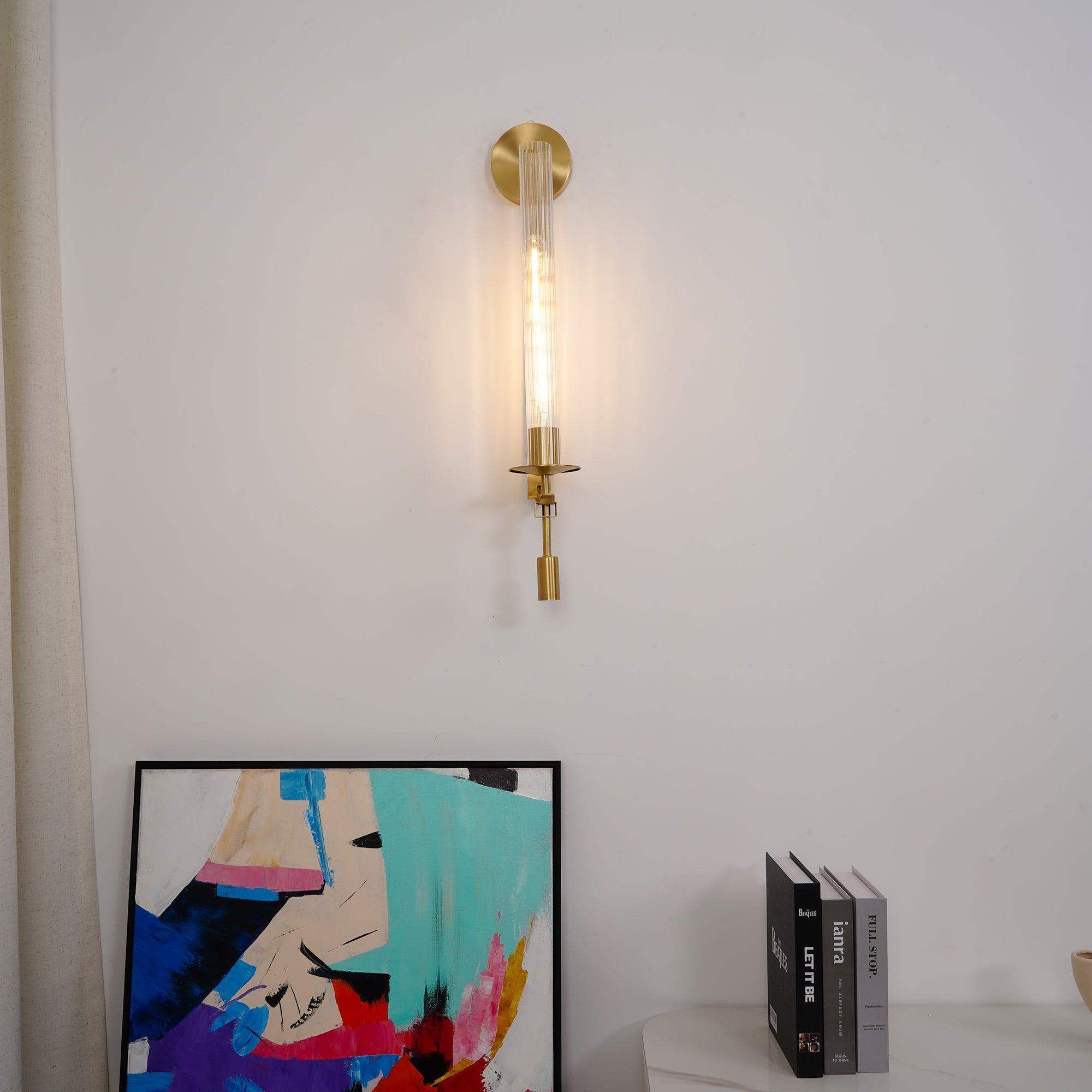 Brass Wall Sconce 28 in (71.0 cm) Clear Glass Indoor Lighting Minimalist Edison Bulb Fixture | Thomler