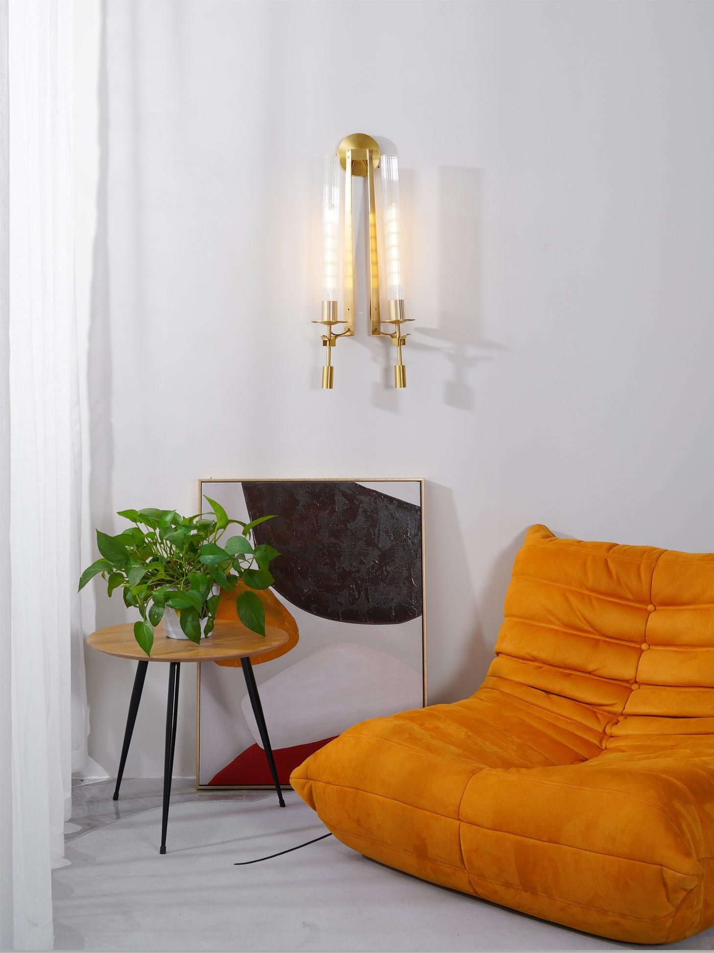 Brass Wall Sconce 28 in (71.0 cm) Clear Glass Indoor Lighting Minimalist Edison Bulb Fixture | Thomler