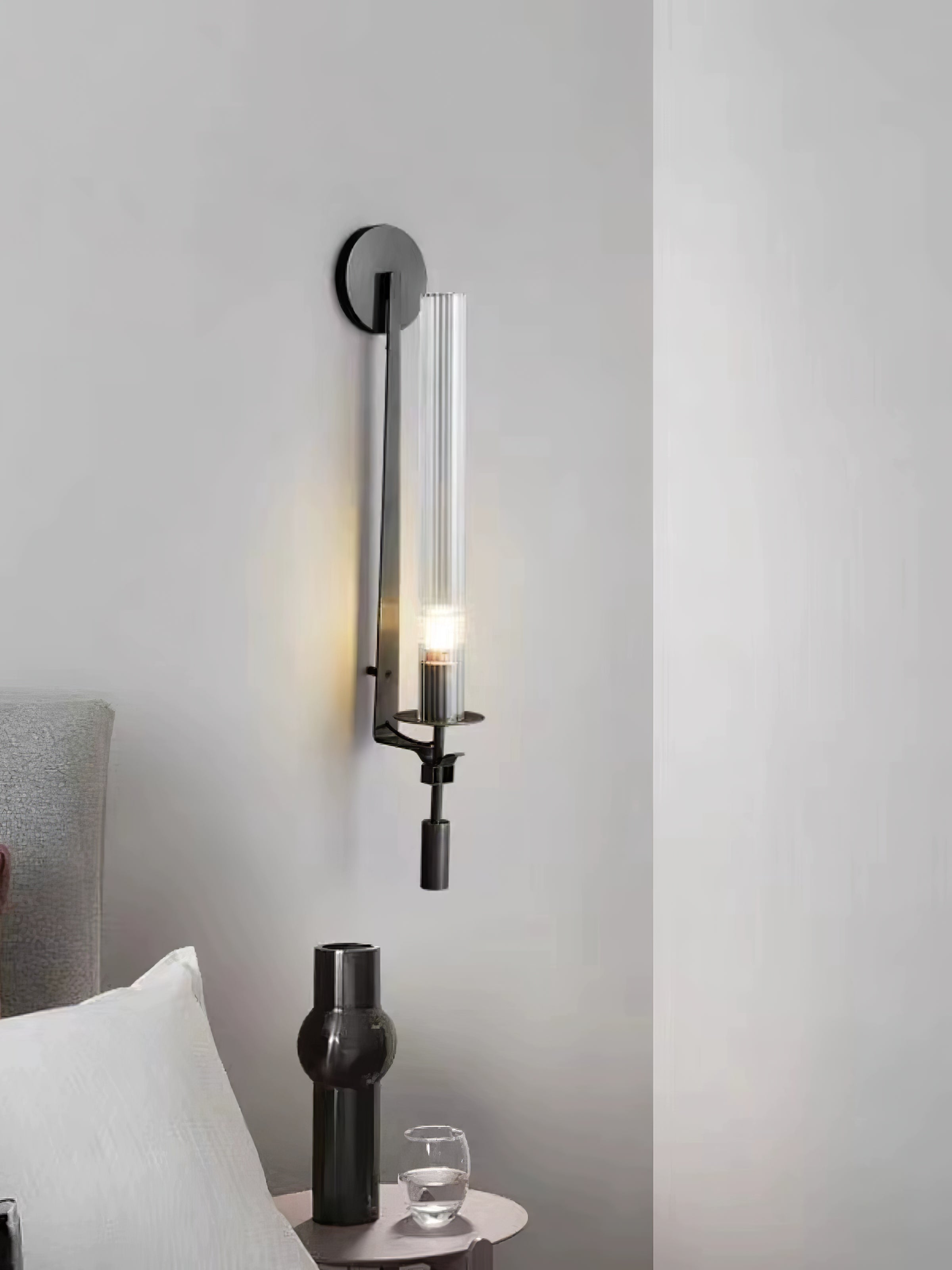 Brass Wall Sconce 28 in (71.0 cm) Clear Glass Indoor Lighting Minimalist Edison Bulb Fixture | Thomler