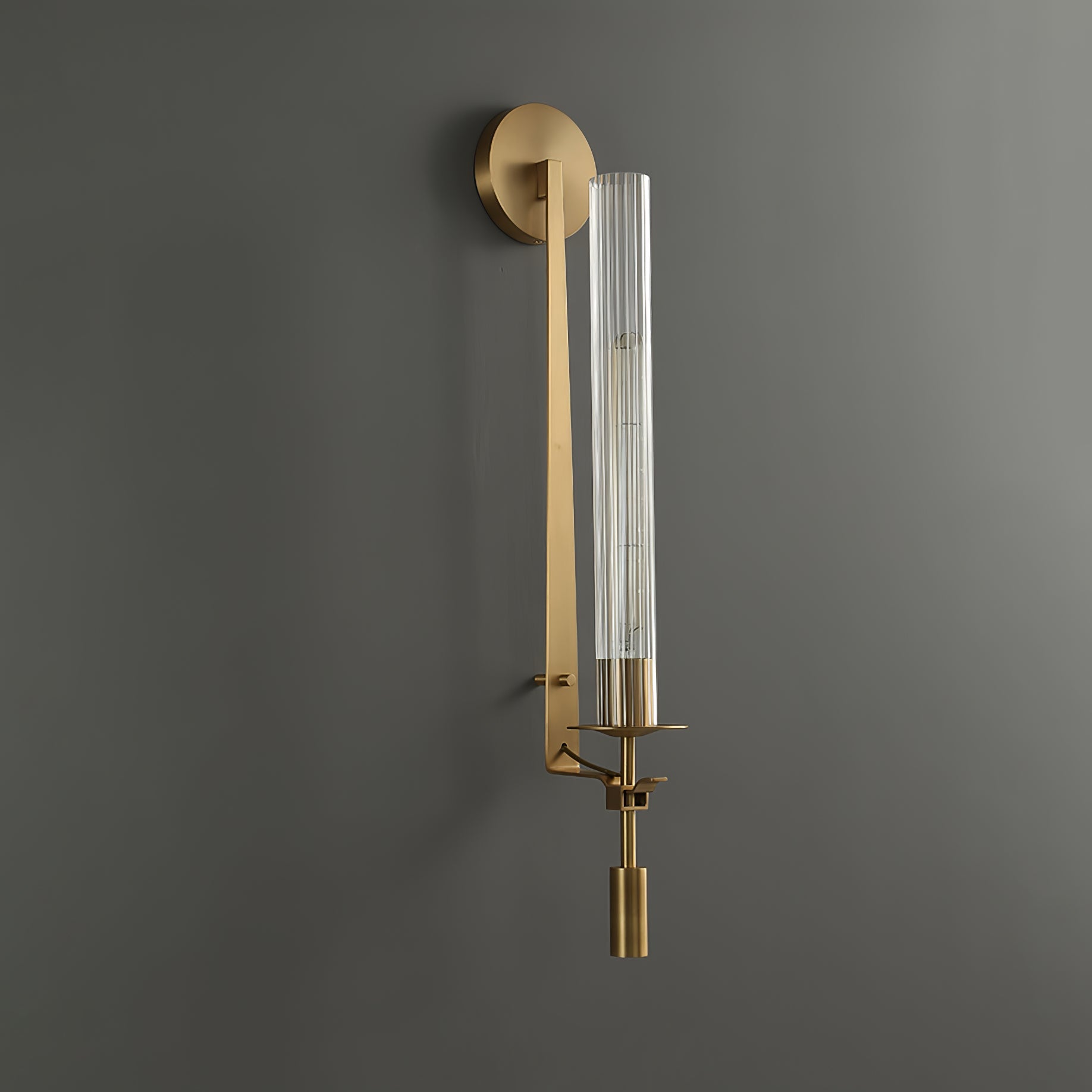 Brass Wall Sconce 28 in (71.0 cm) Clear Glass Indoor Lighting Minimalist Edison Bulb Fixture | Thomler