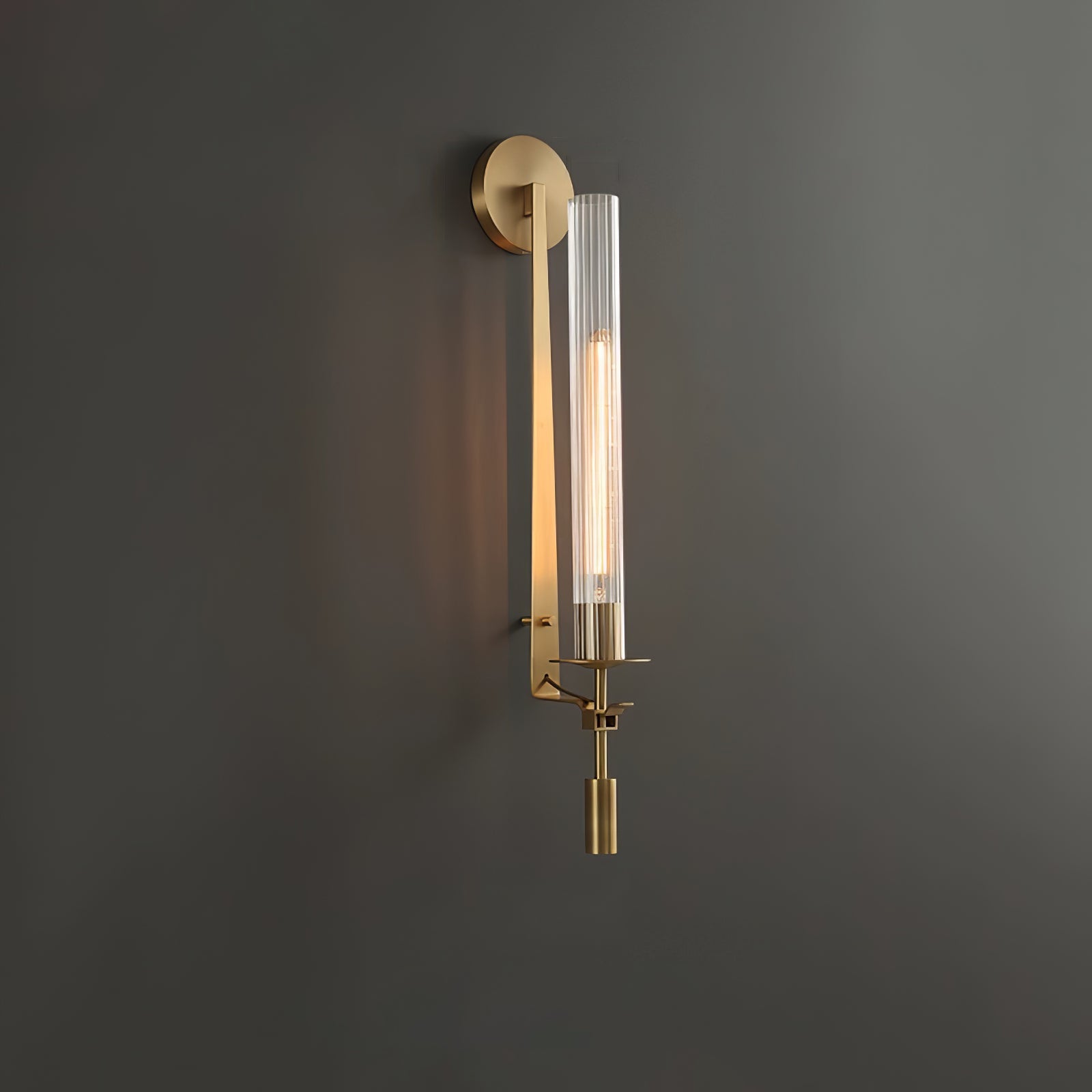 Brass Wall Sconce 28 in (71.0 cm) Clear Glass Indoor Lighting Minimalist Edison Bulb Fixture | Thomler
