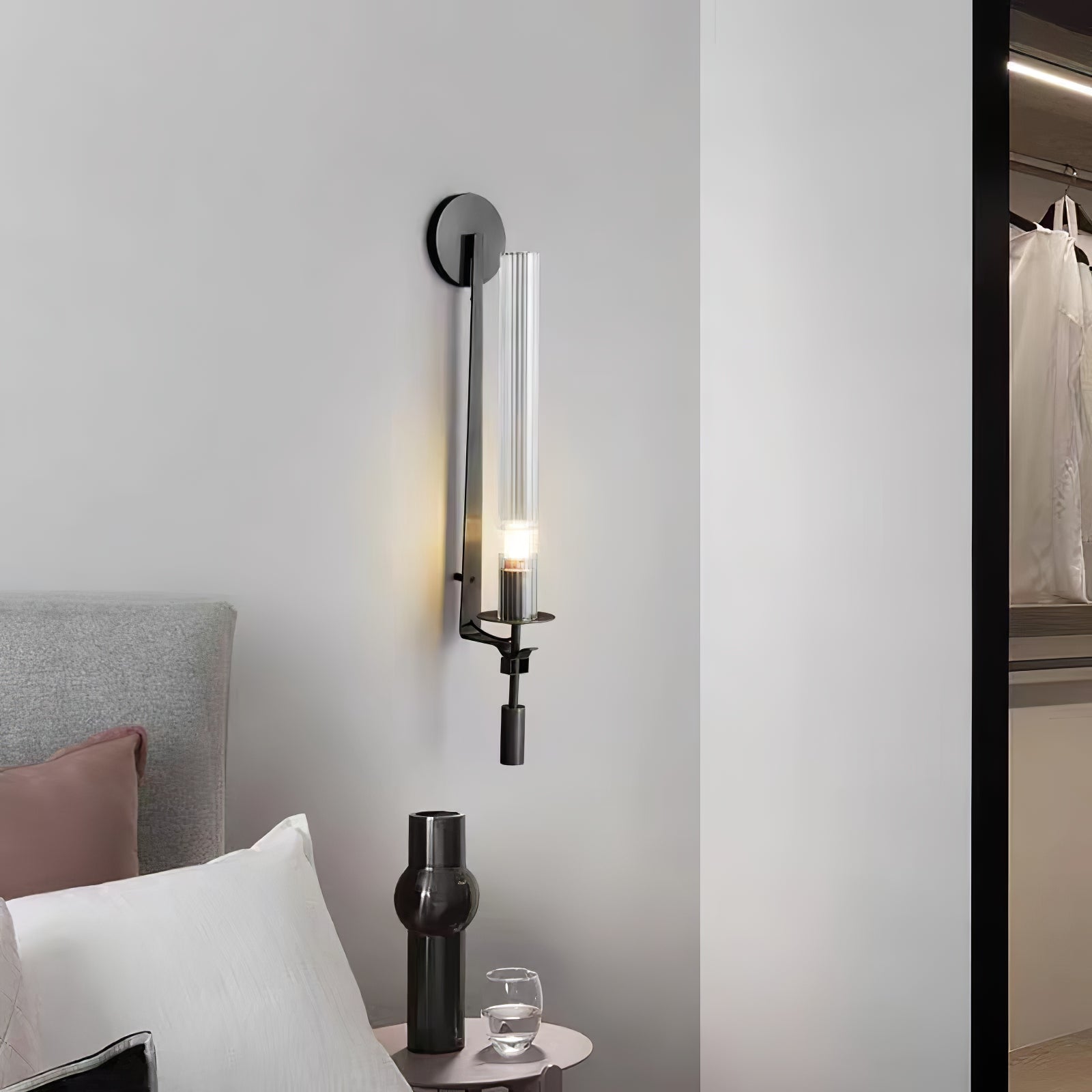 Brass Wall Sconce 28 in (71.0 cm) Clear Glass Indoor Lighting Minimalist Edison Bulb Fixture | Thomler
