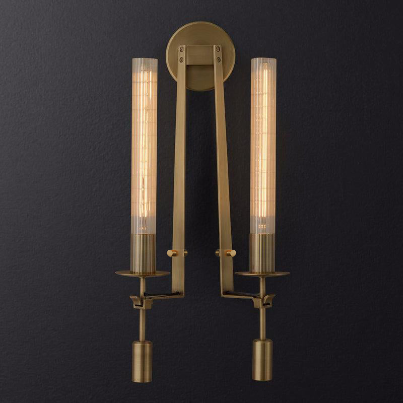 Brass Wall Sconce 28 in (71.0 cm) Clear Glass Indoor Lighting Minimalist Edison Bulb Fixture | Thomler