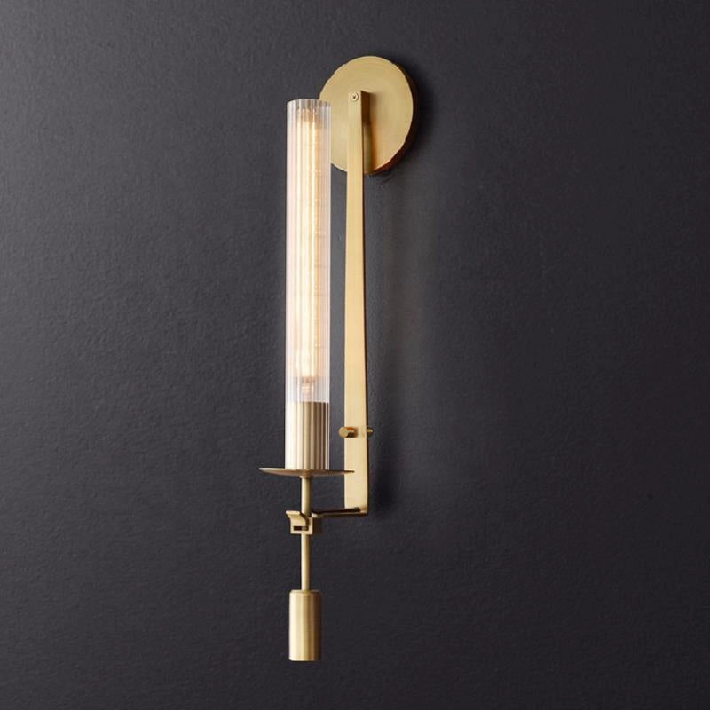 Brass Wall Sconce 28 in (71.0 cm) Clear Glass Indoor Lighting Minimalist Edison Bulb Fixture | Thomler