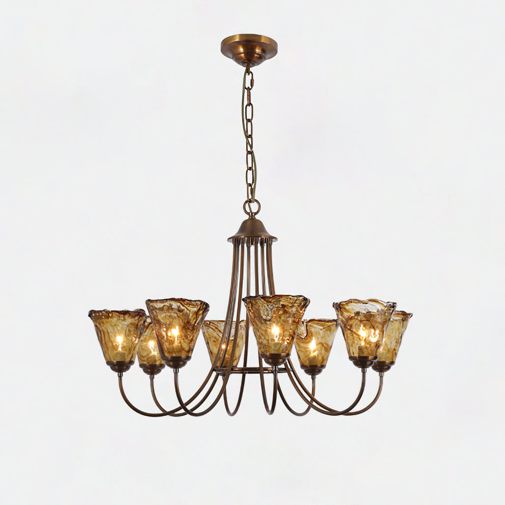 Amber Glass Globe Chandelier with Dark Brass Accents – Multi-Arm Ceiling Light for Dining Room, Living Room & Entryway | Thomler