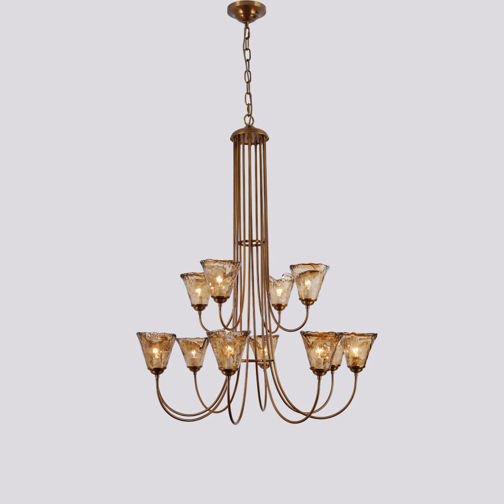 Amber Glass Globe Chandelier with Dark Brass Accents – Multi-Arm Ceiling Light for Dining Room, Living Room & Entryway | Thomler
