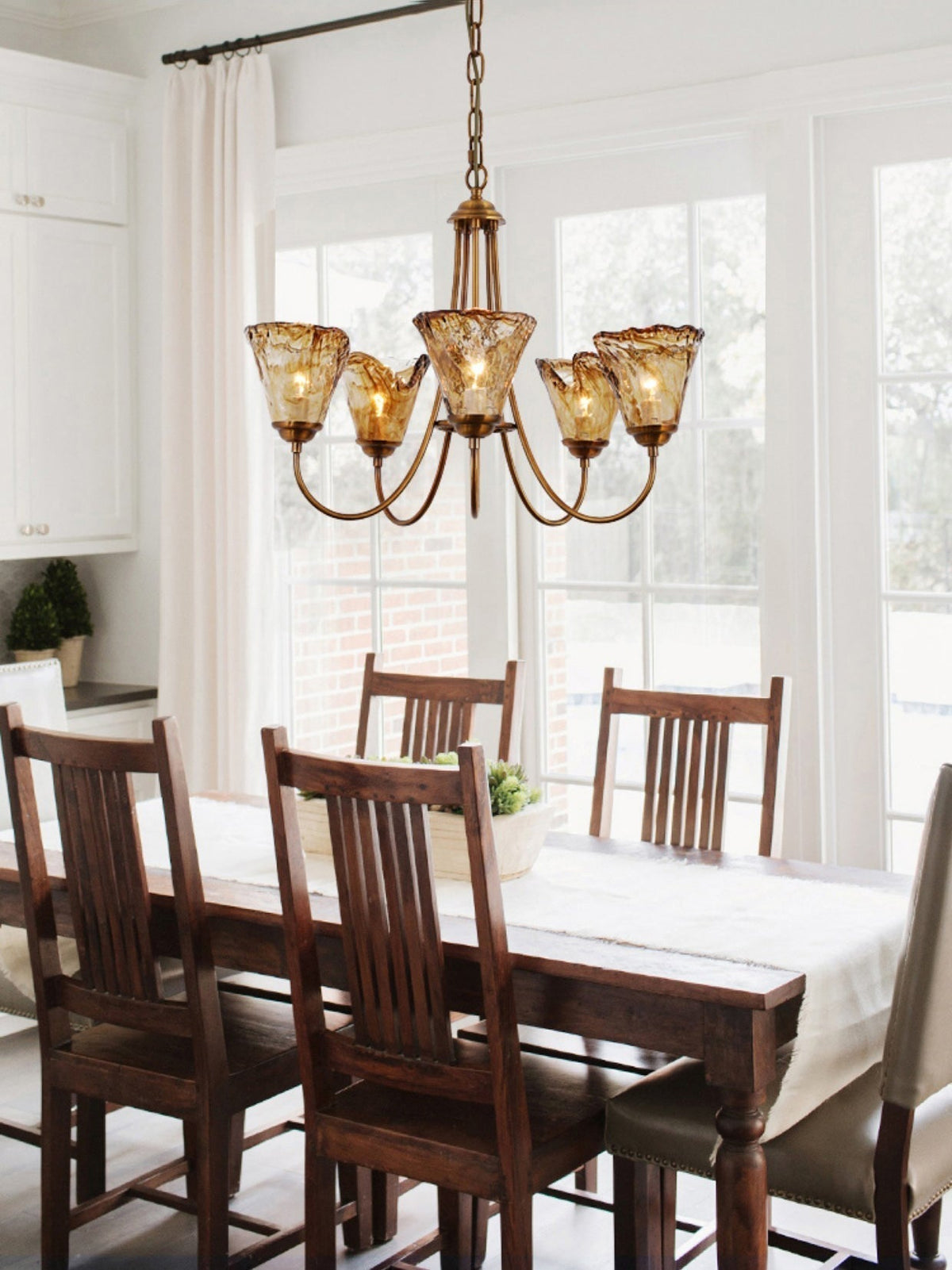 Amber Glass Globe Chandelier with Dark Brass Accents – Multi-Arm Ceiling Light for Dining Room, Living Room & Entryway | Thomler