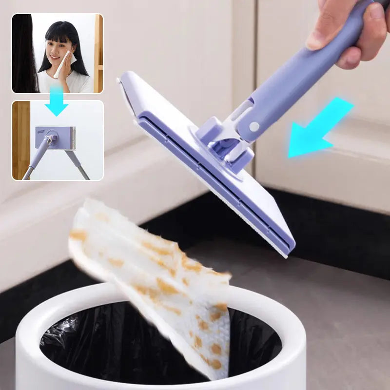 Cleaning Mop Plastic Metal 71.0 cm Lilac Hands Free Floor Cleaning Wet Wipe Cleaner For Kitchen Bathroom Countertops | Thomler