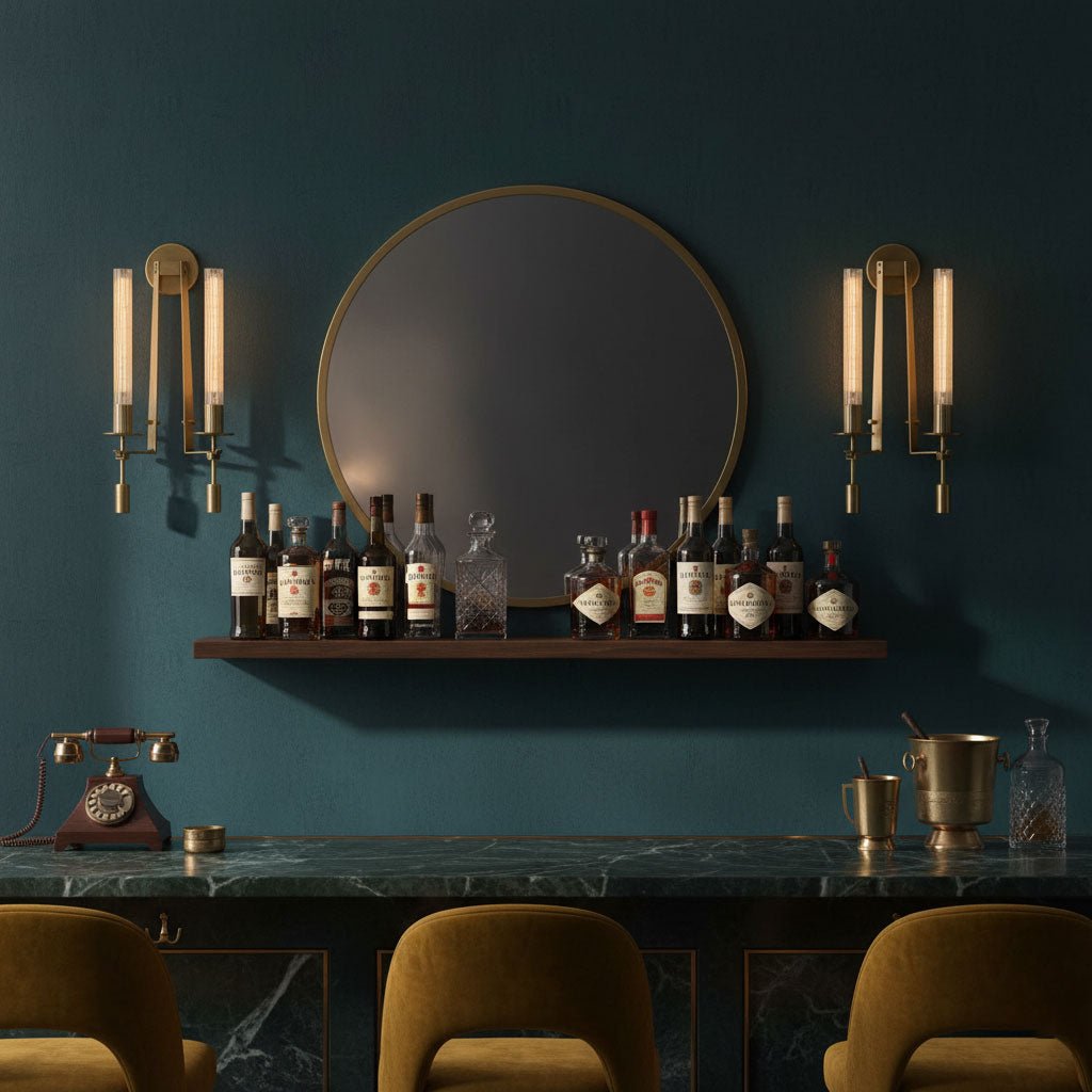 Brass Wall Sconce 28 in (71.0 cm) Clear Glass Indoor Lighting Minimalist Edison Bulb Fixture | Thomler